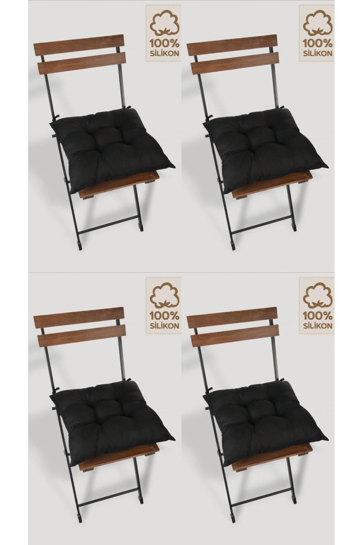 ElginHomeCollection 4'lü Dekoratif Pofidik Sandalye Minderi Bağcıklı Siyah 40x40