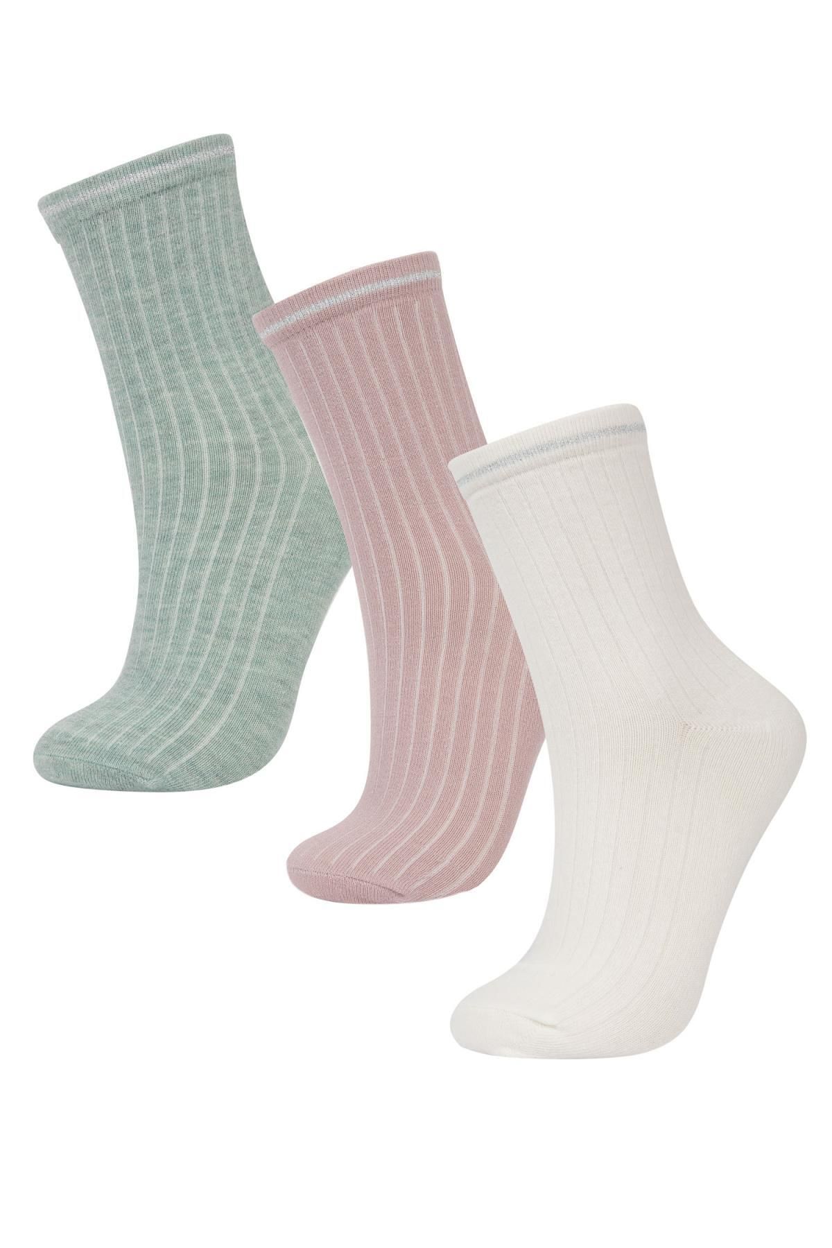 Defacto Kadın 3lü Pamuklu Uzun Çorap B6100axns