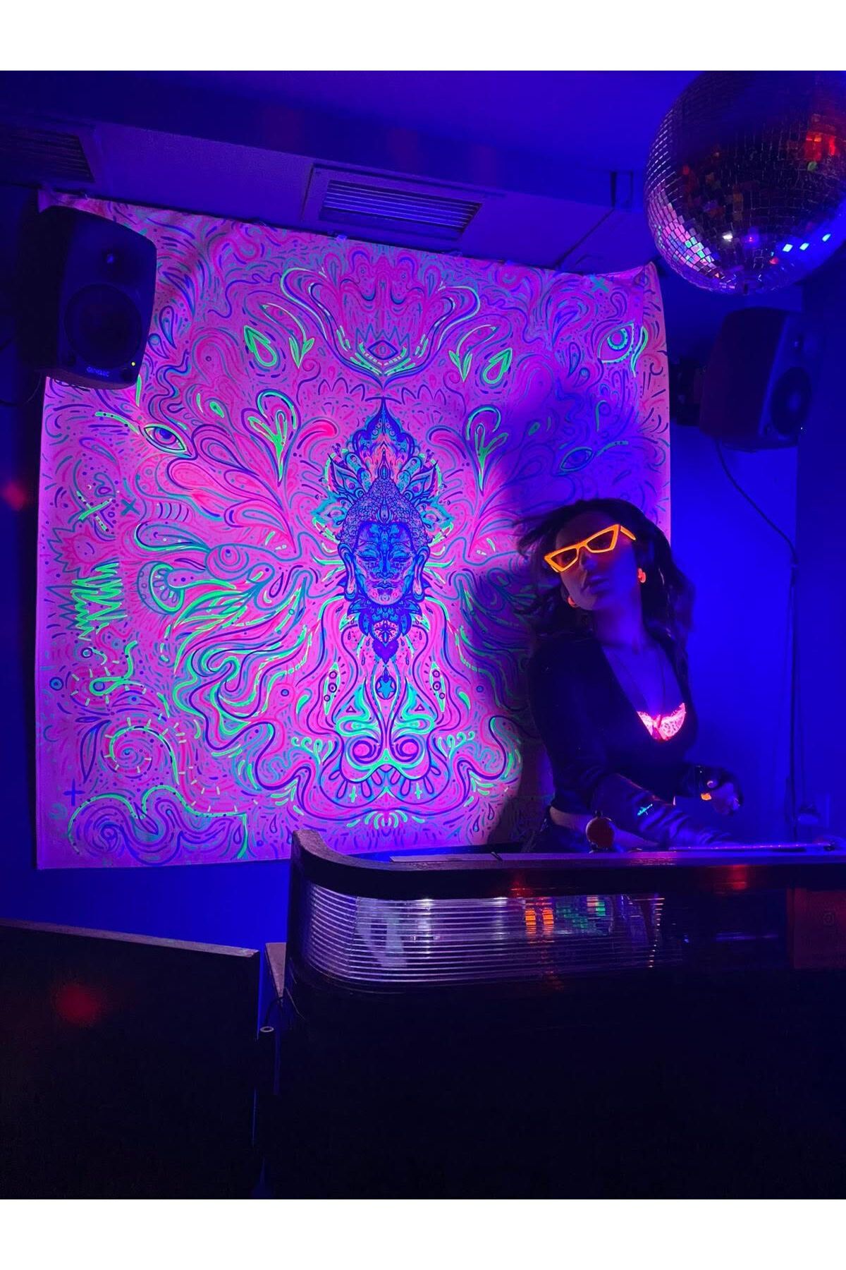 WANDER TAPESTRY Shiva & Secret Eyes / Blacklight ile Parlayan Duvar Örtüsü UV Aktif Neon Tapestry