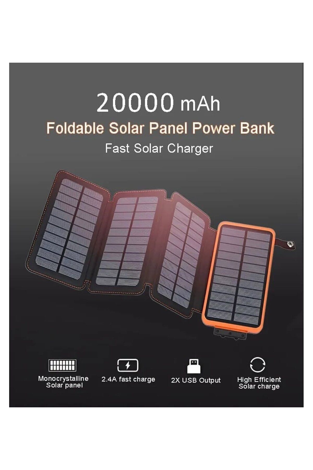 Genel Markalar Güneş Enerjili Wireless Özellikli 20000 Mah Solar Powerbank 4 Solar Panel