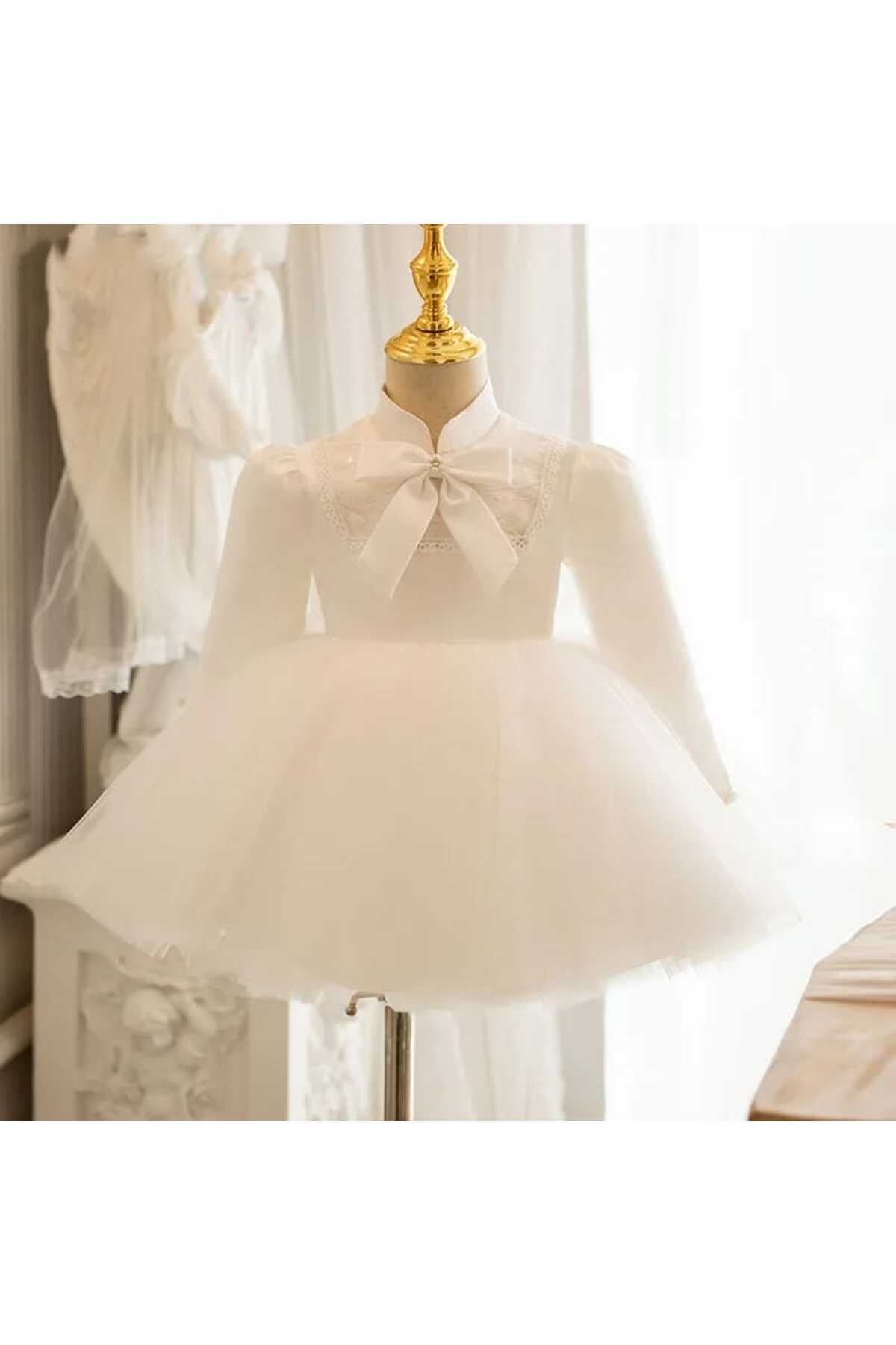 melek golden kız çocuk elbise lolita elbise prenses elbise uzun kollu yay düğün balo elbis