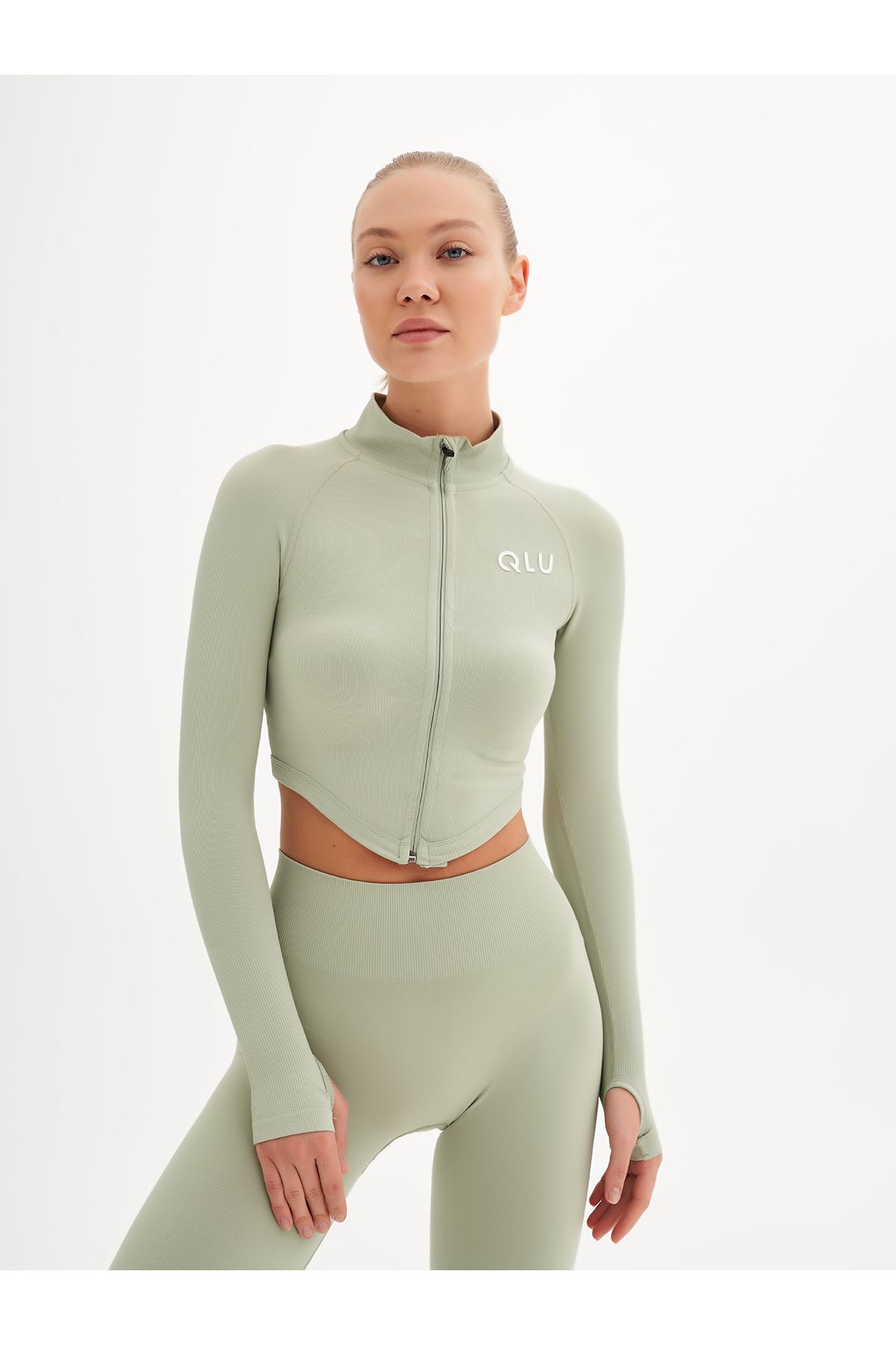 qlu Infinity Collection Kadın Yeşil Seamless/dikişsiz Fermuarlı Crop Top