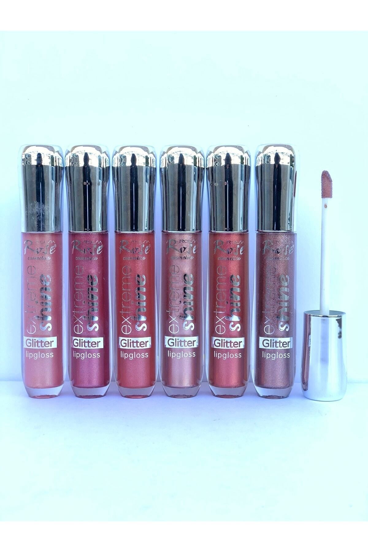 Roesıa Rose Cosmetics Rose Extreme Shine 6'lı Simli Dudak Parlatıcı - Glitter Plumber Lip Gloss