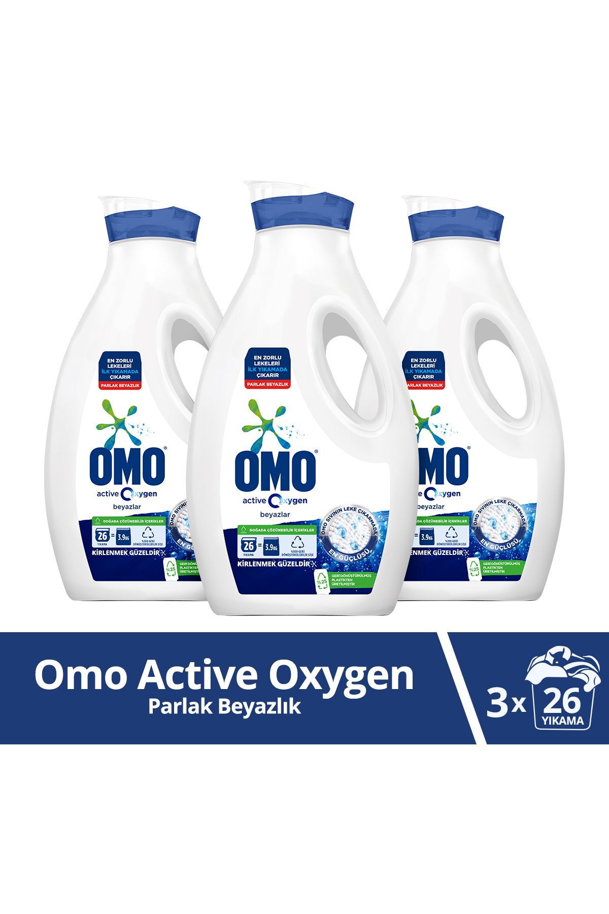 Omo Active Oxygen Etkisi Sıvı Çamaşır Deterjanı Beyazlar Için Leke Çıkarıcı 1690 ml X3