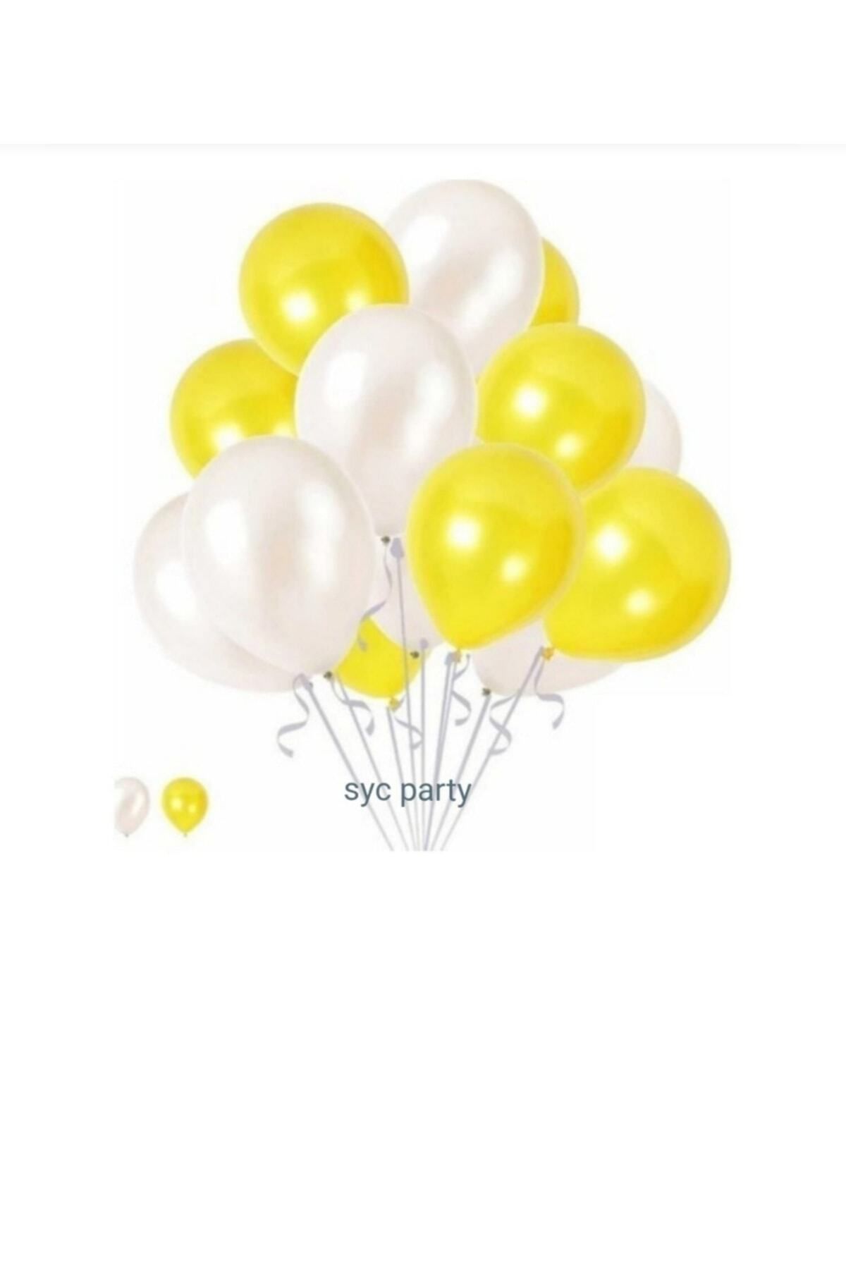 BalonEvi Sarı Beyaz Metalik Balon 30 Adet