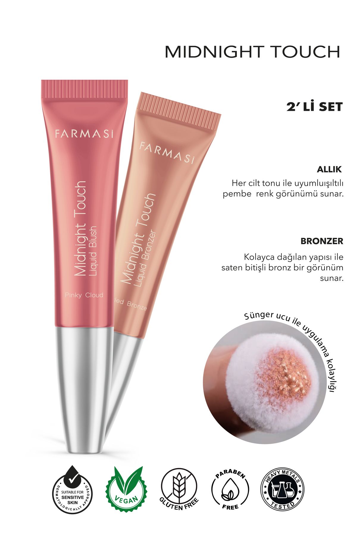 Farmasi Midnight Touch Yumuşak Sünger Uçlu Set Allık Pinky Cloud & Drizzled Bronze 12ml X2