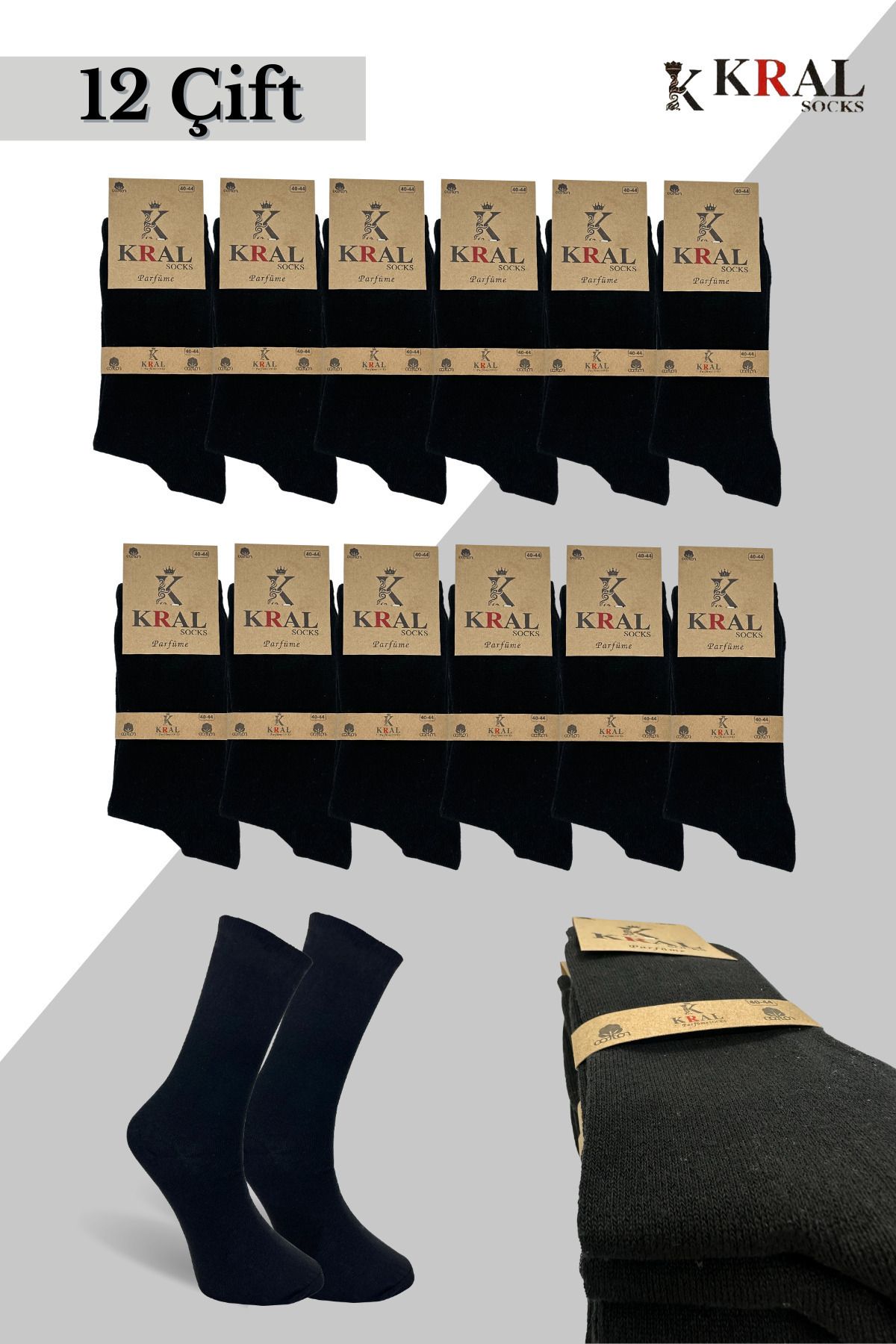 KRAL SOCKS Kral 12'li Yazlık Penye Erkek Orta Uzun Çorap Parfümlü Siyah