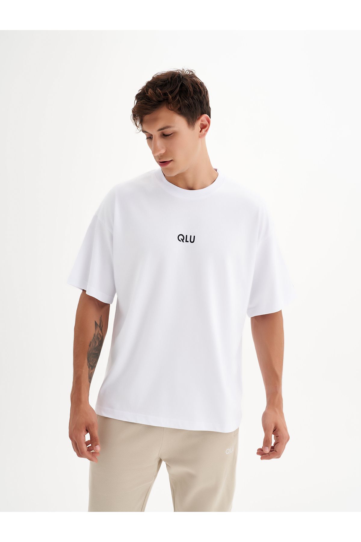 qlu Infinity Unisex Beyaz Oversize T-shirt