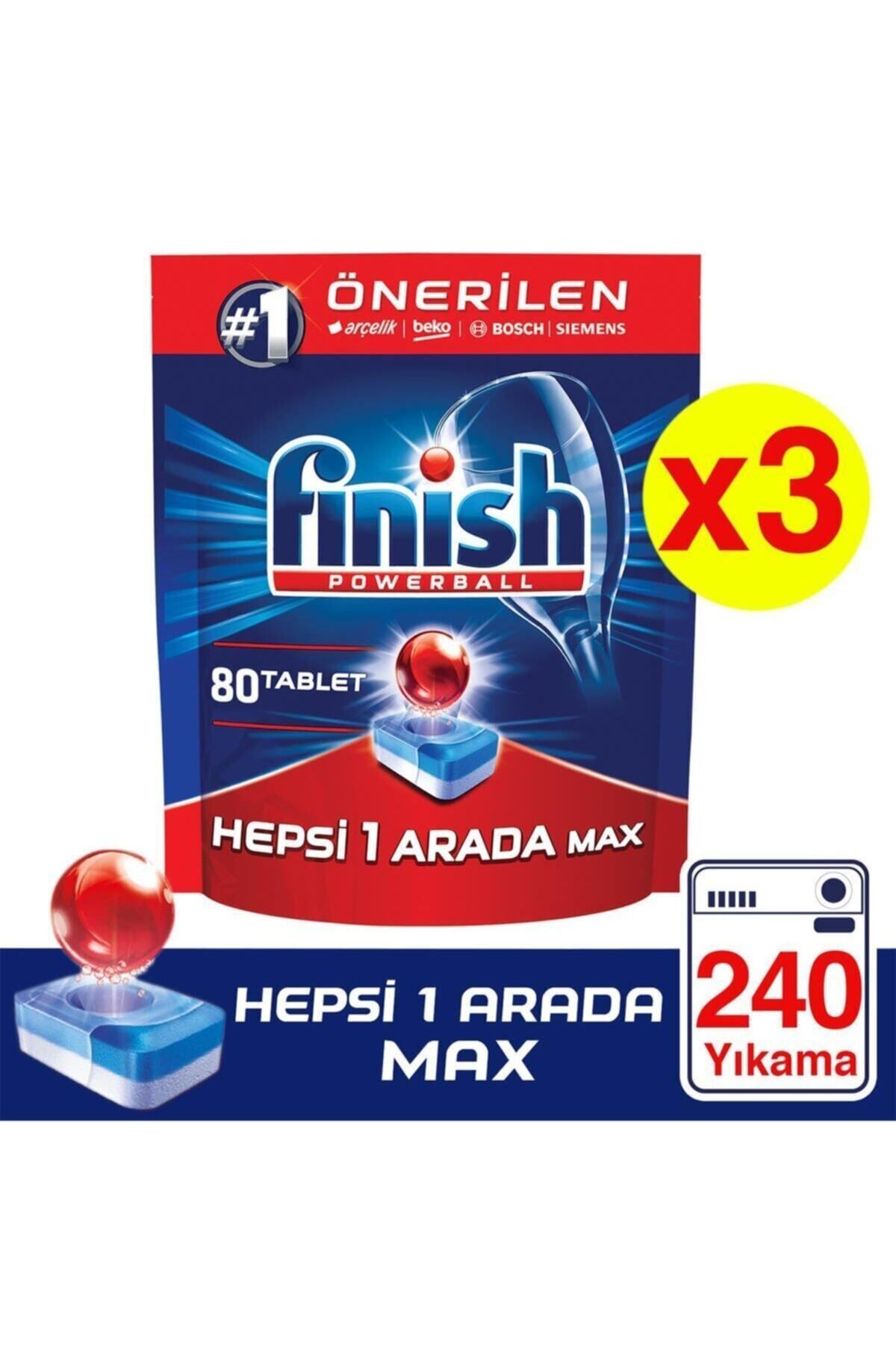 Finish Hepsi Bir Arada 240 Tablet Bulaşık Makinesi Deterjanı (80x3)