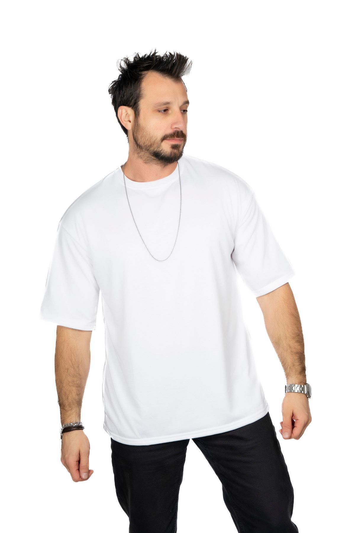MAXI DRY Aşırı Terleme Önleyici Oversize Erkek Tişört, Islaklık Sızdırmaz, Çift Katmanlı, Beyaz