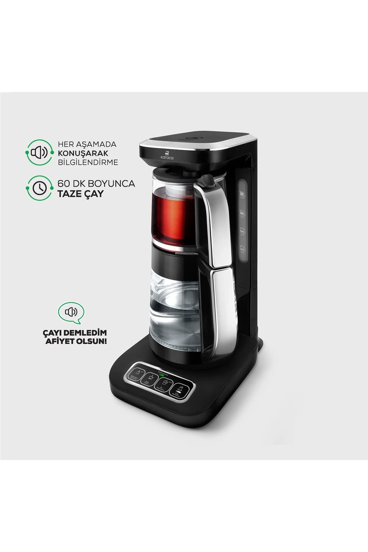 Karaca Çaysever Pro 4 in 1 Konuşan Çay Makinesi Kattle ve Filtre Kahve Makinesi