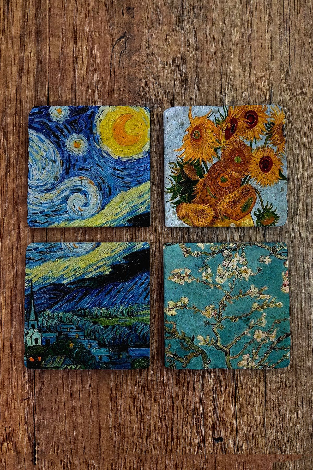 Begoloni Stone Decor Doğal Taş Bardak Altlığı 4'lü Set - Vincent Van Gogh Eserleri - Stone Coasters