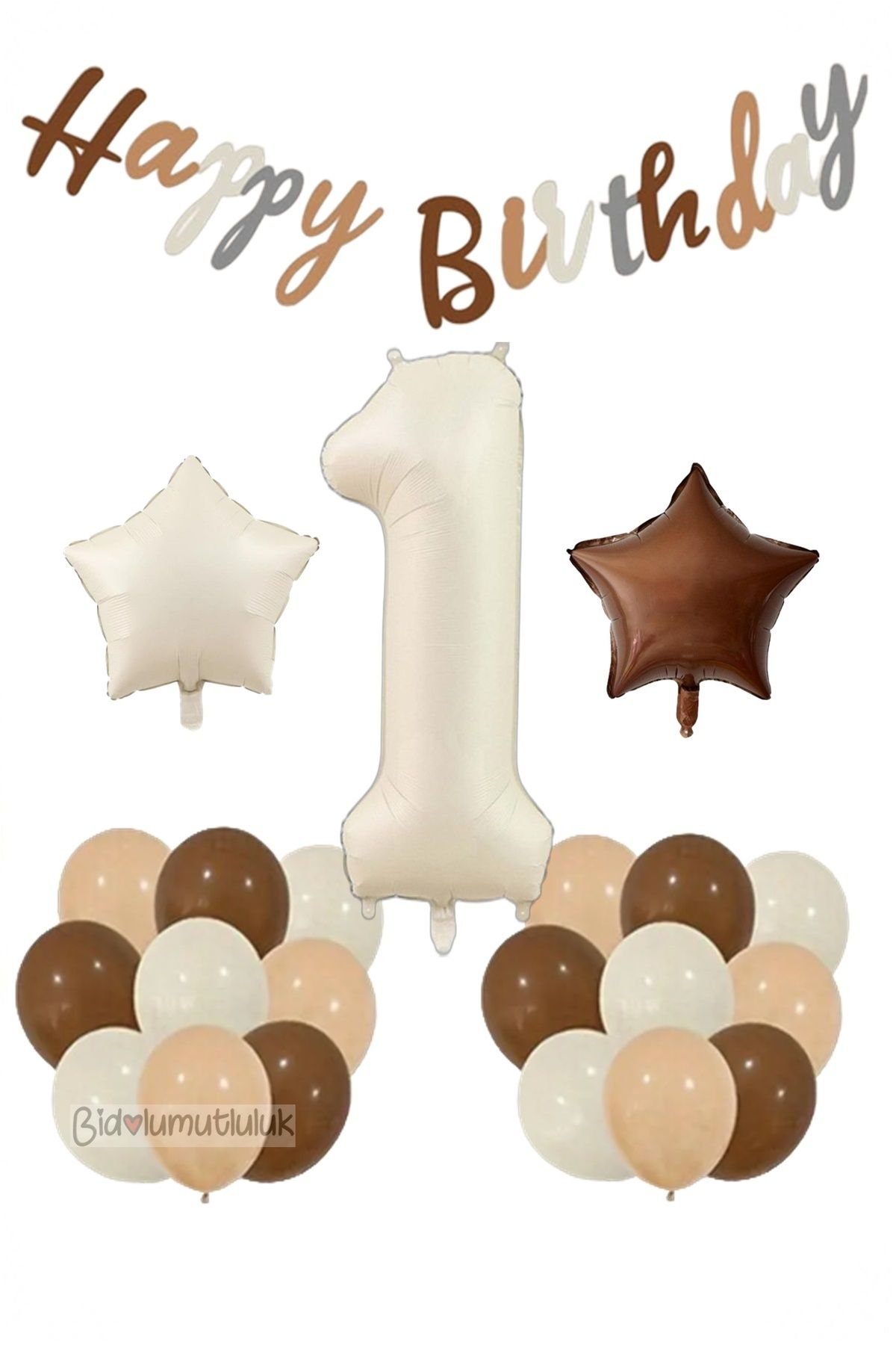 BİDOLUMUTLULUK Yaş Retro Doğum Günü Seti; Krem Rakam Folyo, Banner, Kalp Folyo ve Lateks Balon Doğum günü Eğlence