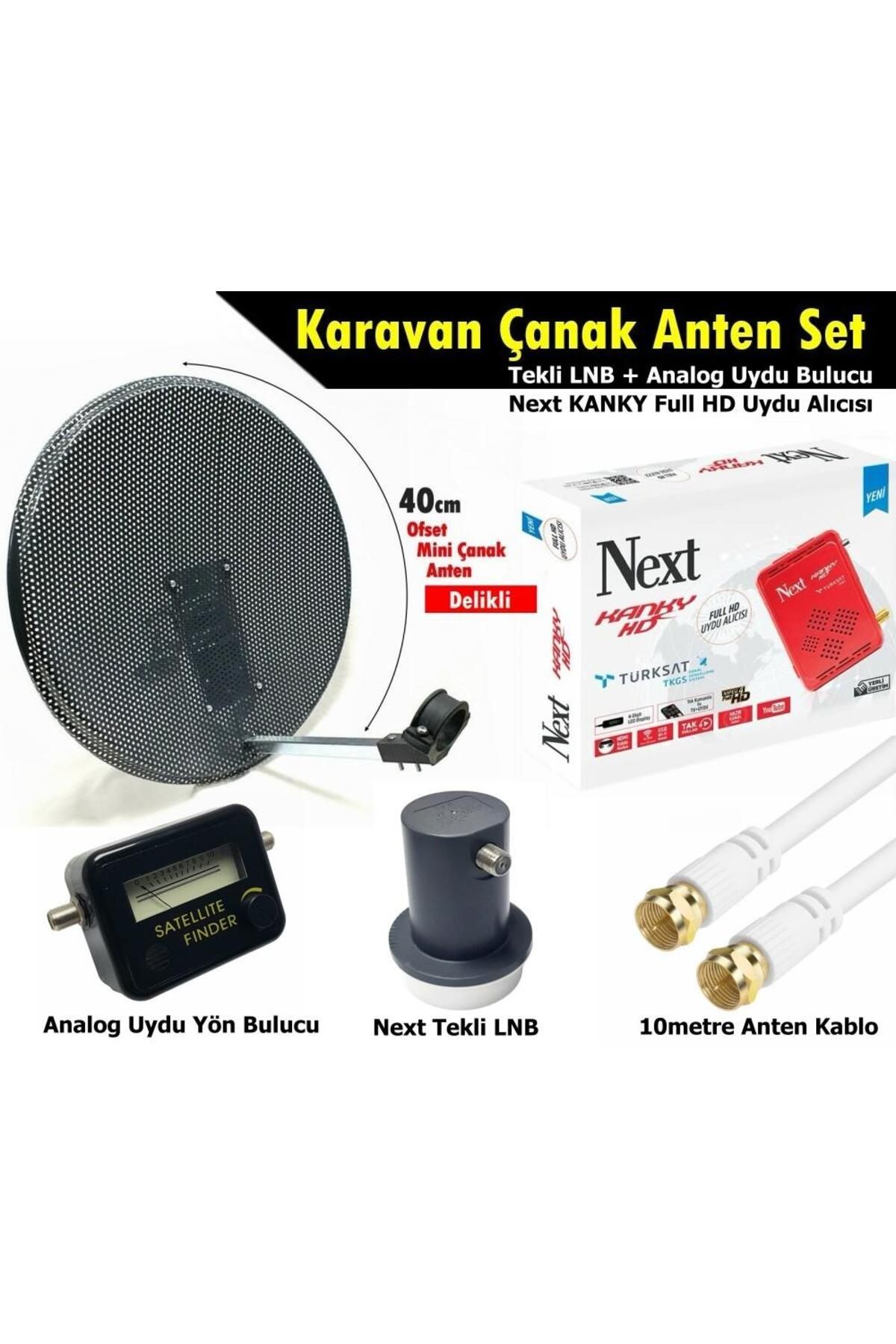 Next Nextstar Antenci 40cm Delikli Karavan Çanak Anten Seti +Next HD Uydu Alıcısı +Analog Uydu Bulucu