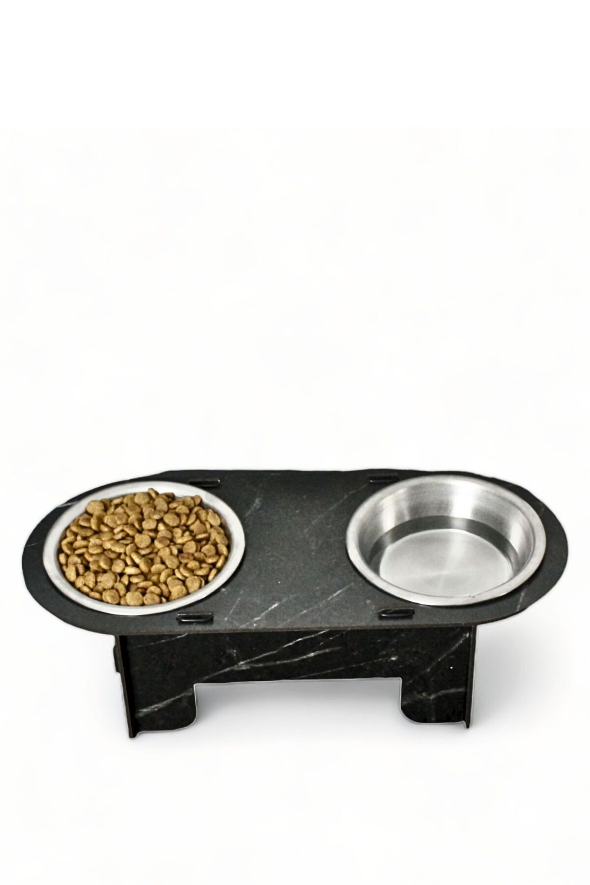 Evene Kedi Mama Kabı Kedi Su Kabı Kedi Mama ve Su Kabı Kedi Yemek Kabı 2 Çelik Kase Model 1 Siyah Mermer