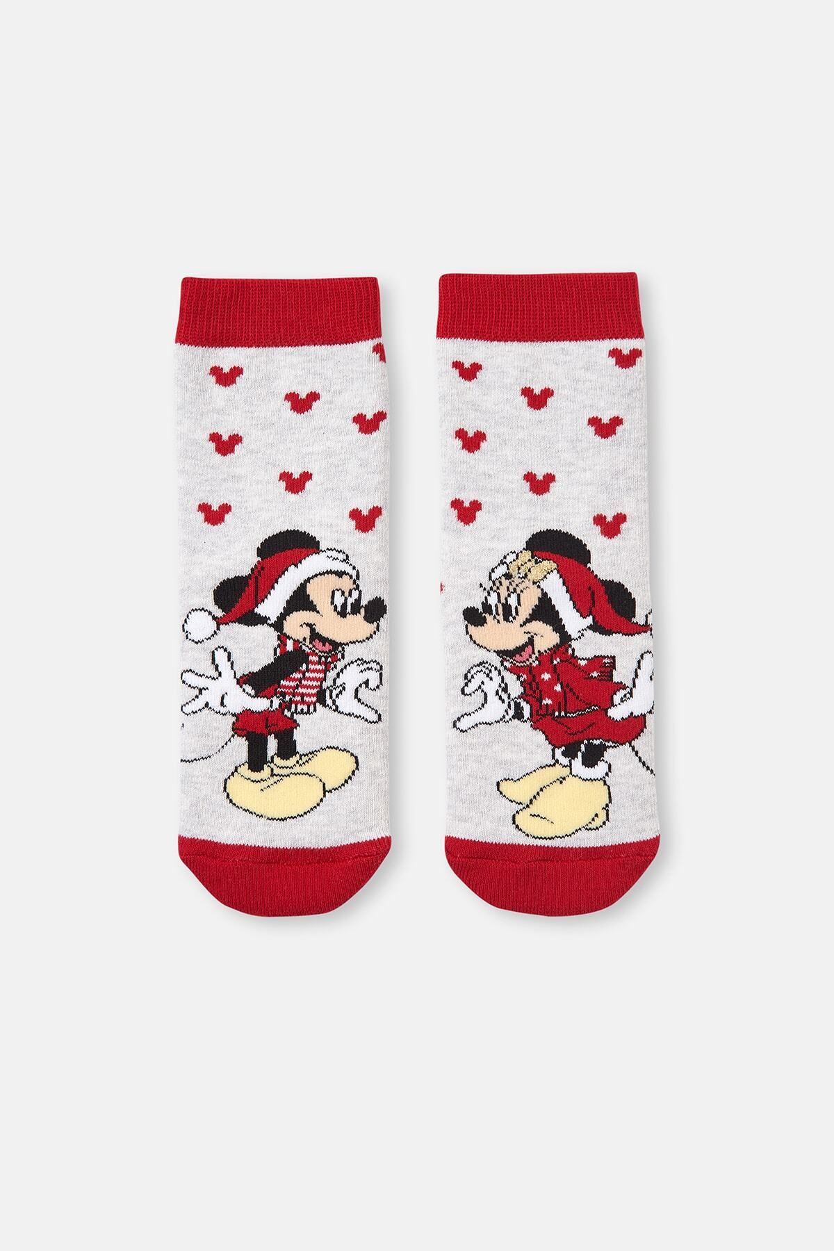 Dagi Açık Gri Çocuk Disney Mickey Minnie Havlu Çorap