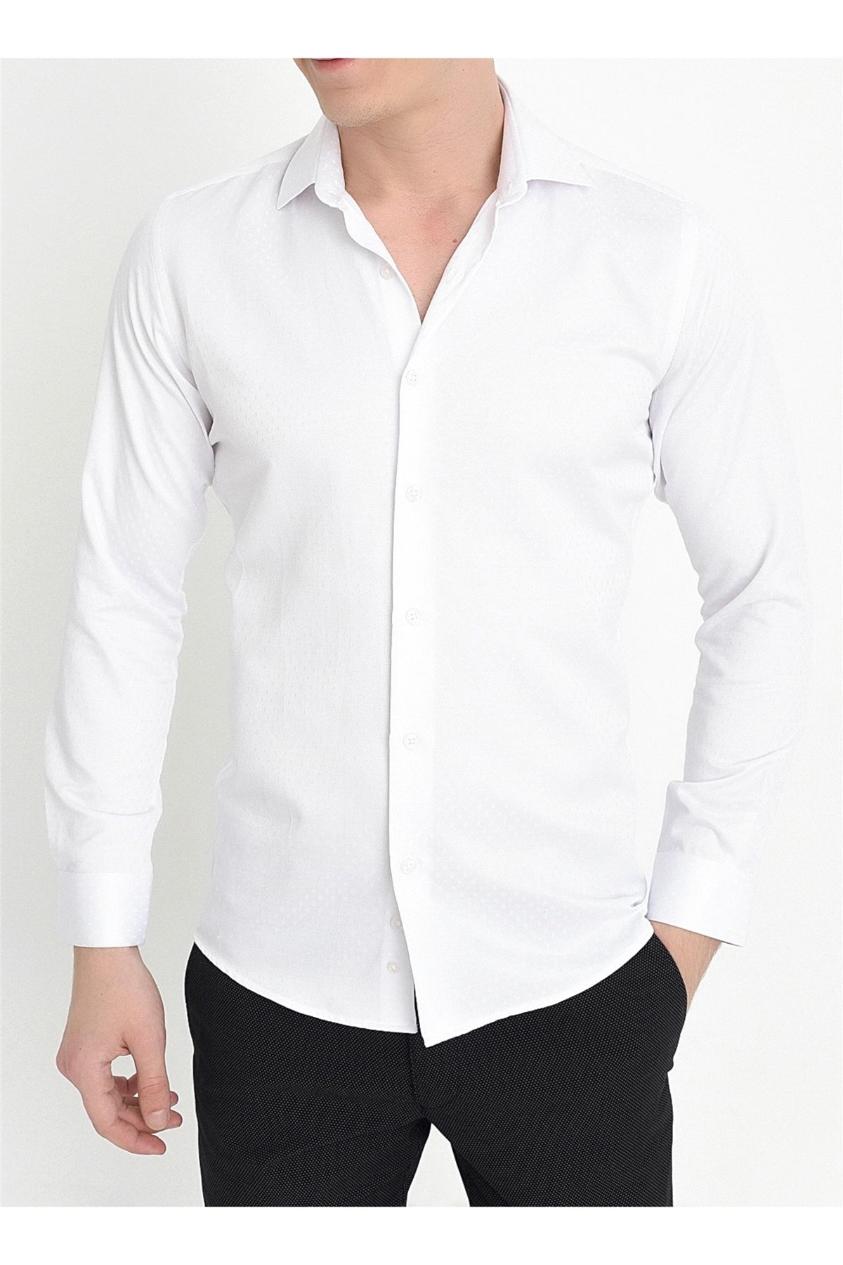 Efor Gk 571 Slim Fit Beyaz Klasik Gömlek