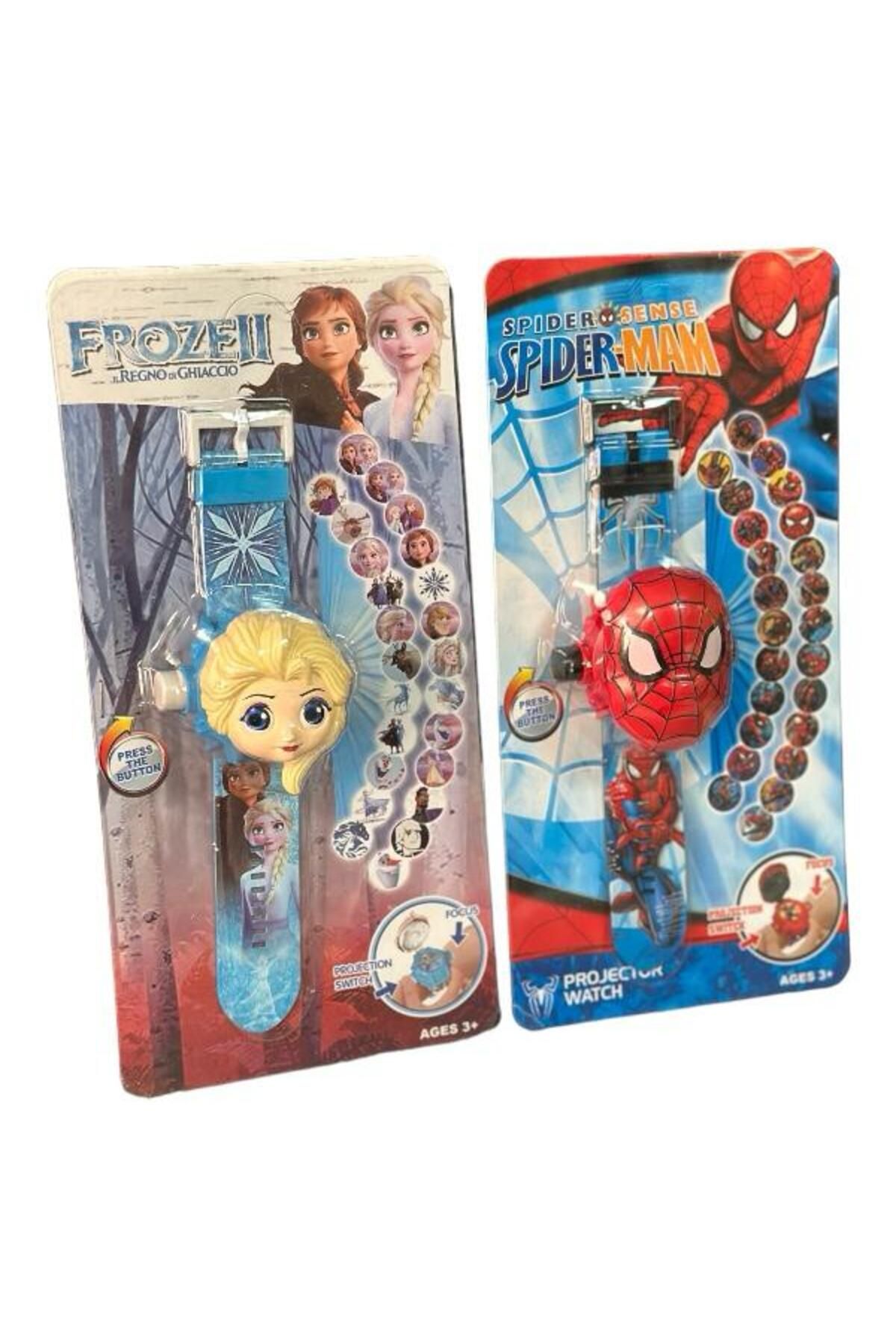 Canderel Spiderman Elsa Frozen İkili Projeksiyonlu Saat 24 Farklı Resim Yansıtmalı