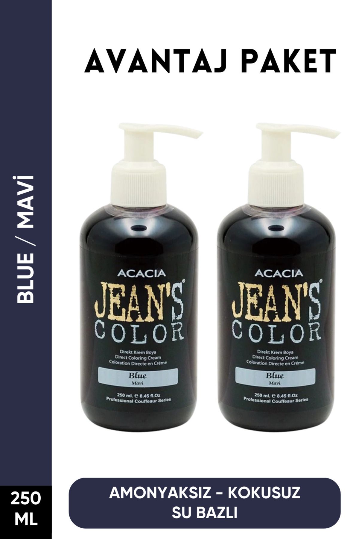 jeans color Amonyaksız Mavi Renkli Saç Boyası 250 Ml x2 Adet Kokusuz Su Bazlı Blue Hair Dye