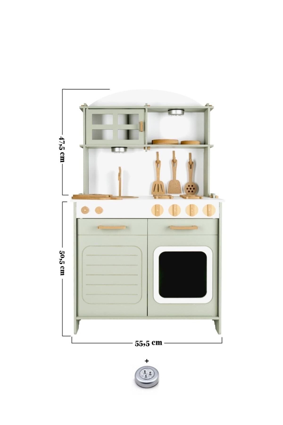 HOBBY HOUSE Ahşap Montessori Boyalı Mutfak Seti 1 Led Aydınlatma Hediyeli