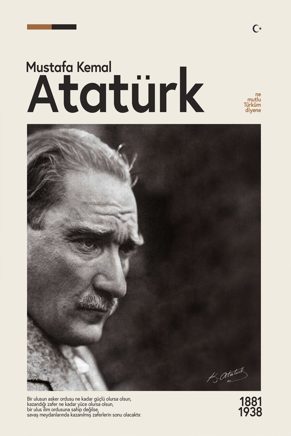 UON Çerçevesiz Atatürk Portresi Atatürk Poster Premium Bristol Kağıda Uv Baskı Poster