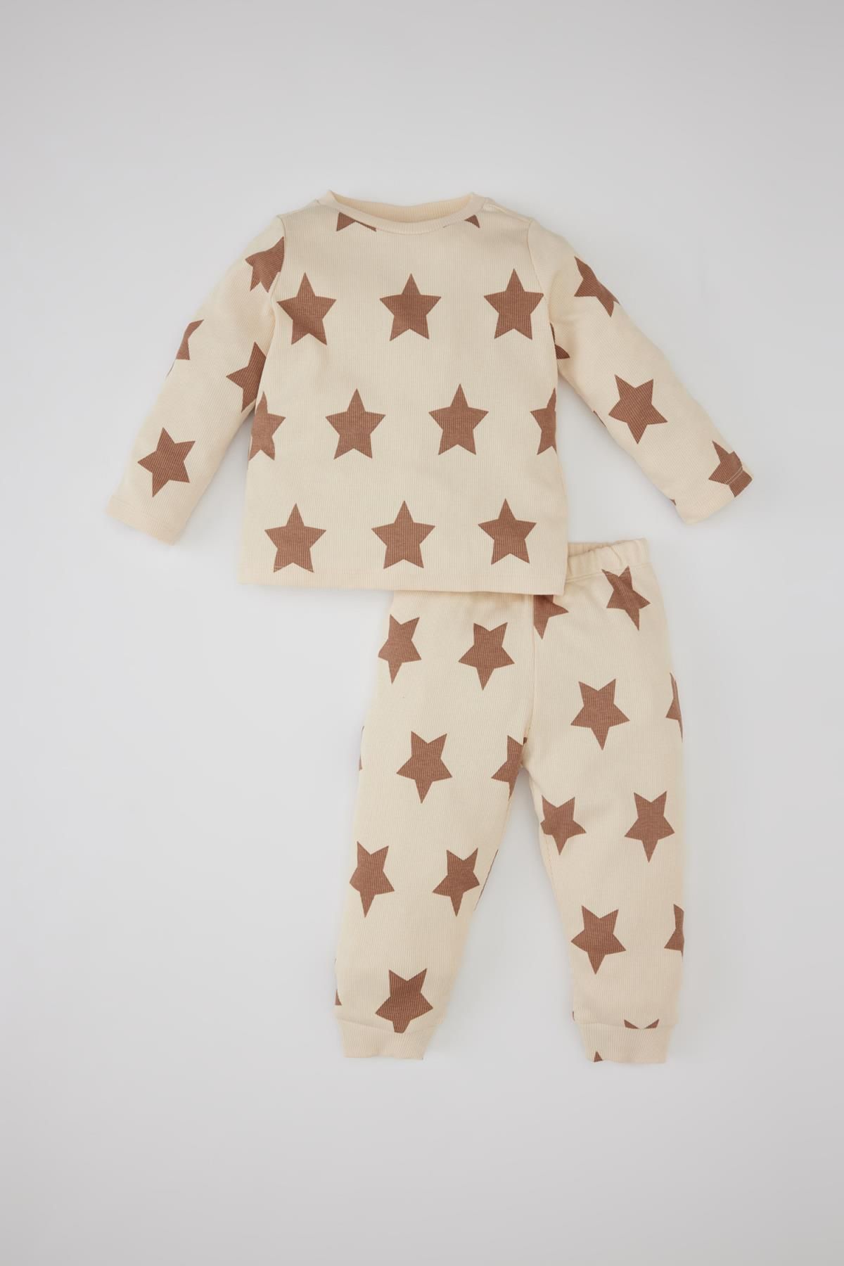 Defacto Erkek Bebek Yıldız Desenli Uzun Kollu Fitilli Kaşkorse Pijama Takımı C0727a524sp