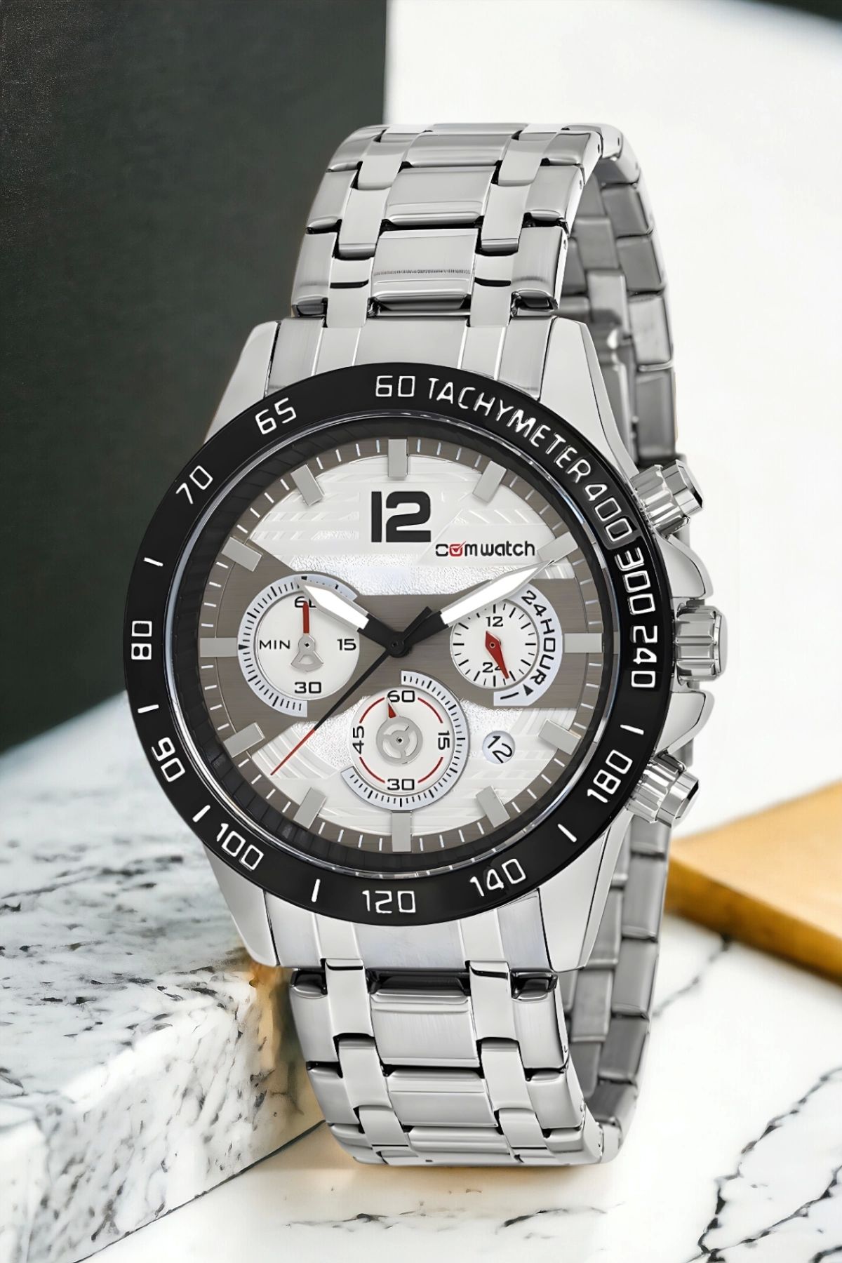 Comwatch ZMCMW004 Gümüş-Beyaz Renk Çelik Kordon Erkek Saati Bileklik Hediyeli