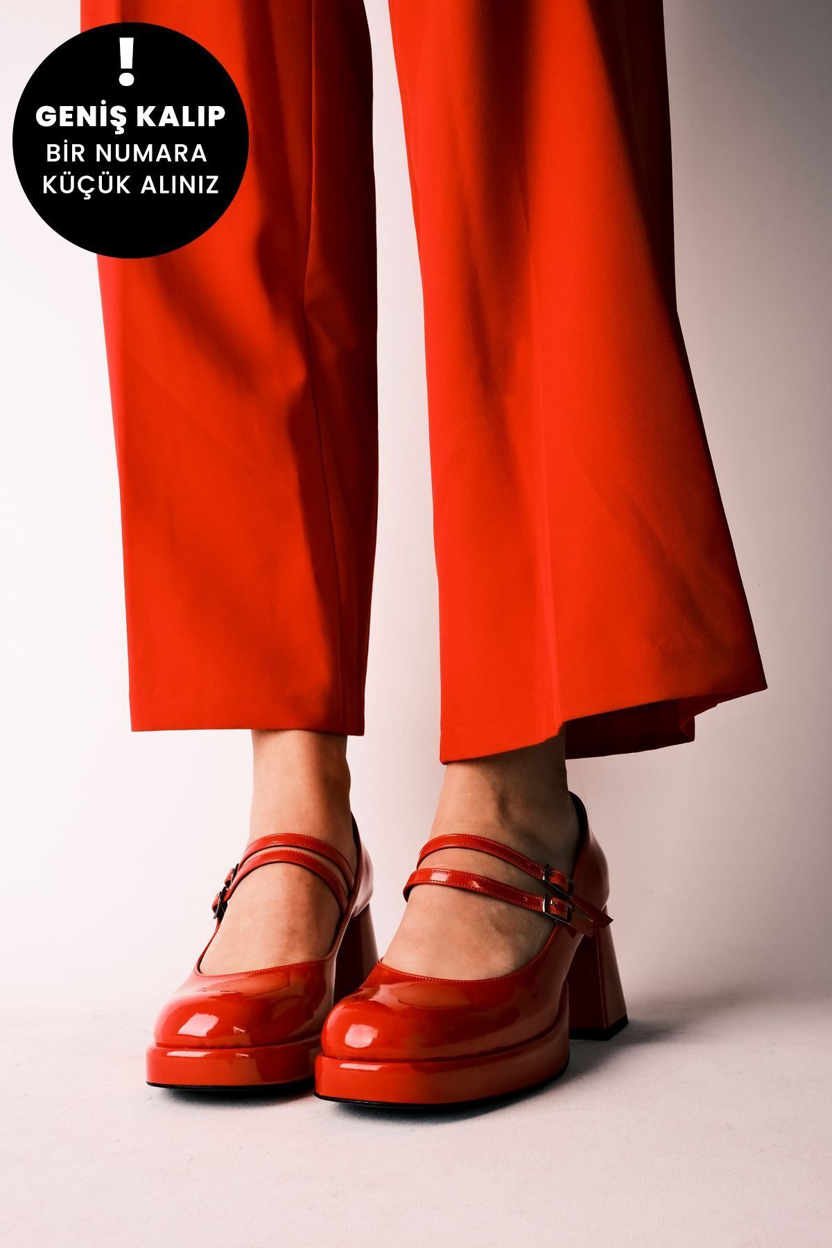 LAL SHOES & BAGS Cool Kadın İki Bantlı Vintage Topuklu Ayakkabı-R.KIRMIZI