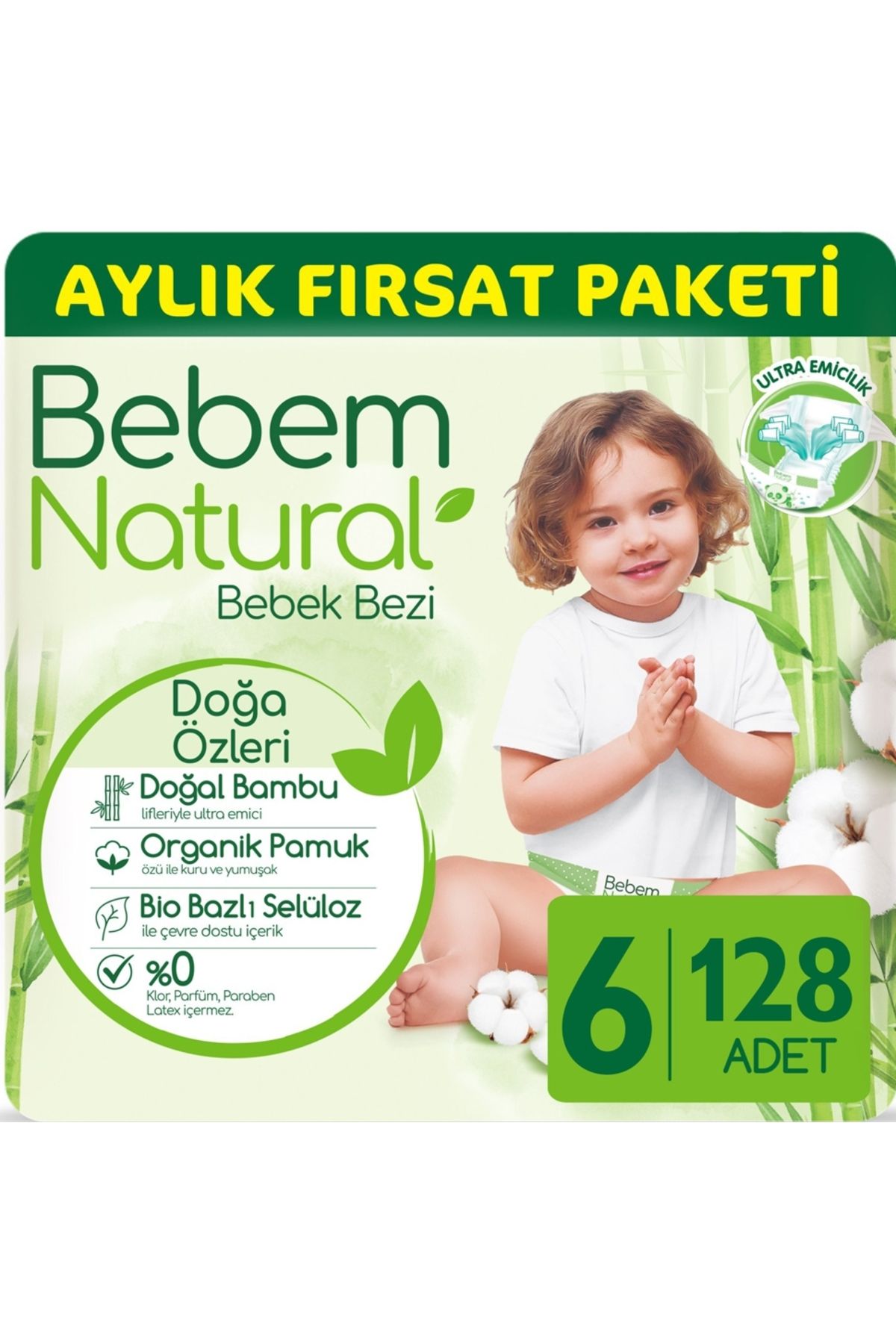 Bebem Natural Bebek Bezi Ultra Fırsat Paketi Extra Large 6 No 128 Li