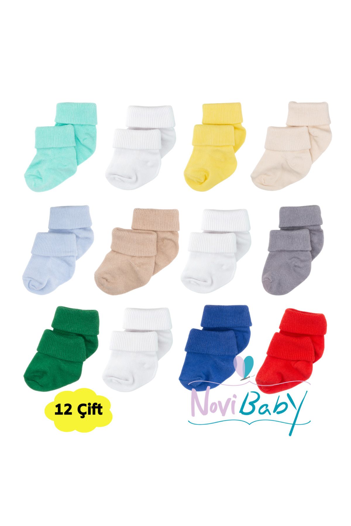 Novibaby 12'li Bambu Yenidoğan Bebek Çorap I Mix Boy I Kız Erkek Bebek Çorabı