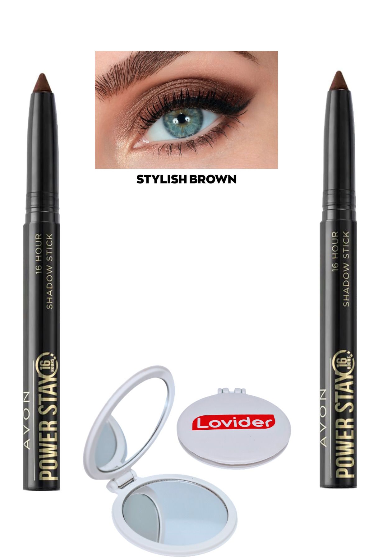 Avon Power Stay Shadow Stick Kalem Far - Stylish Brown 2'li + Lovider Cep Aynası