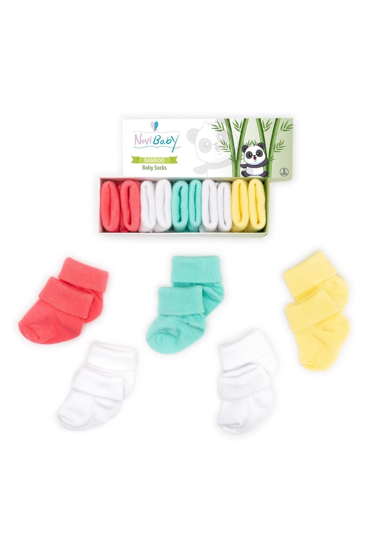 Novibaby 5'li Bambu Yenidoğan Bebek Çorap I Star I Kız Erkek Bebek Çorabı