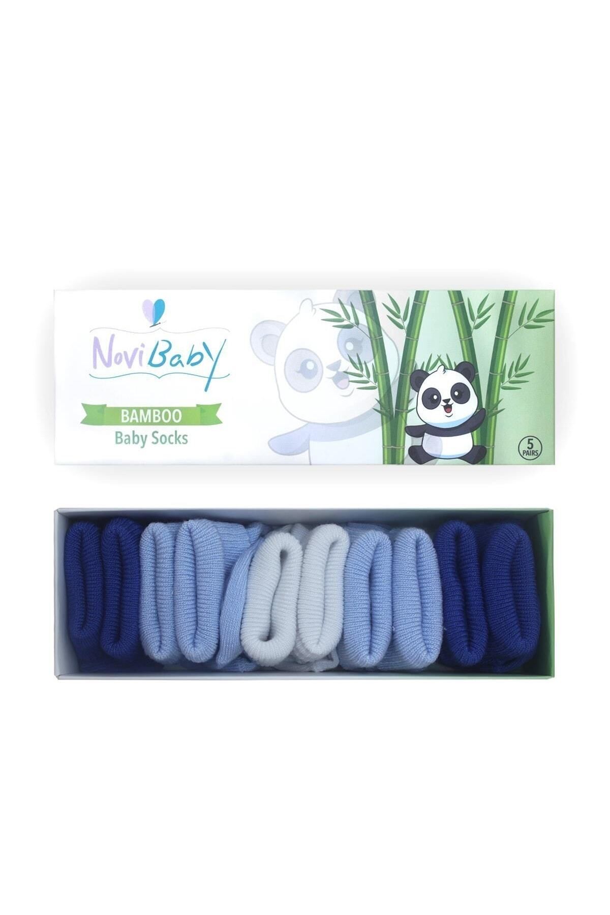 Novibaby 5'li Bambu Yenidoğan Bebek Çorap I Mix Blue I Kız Erkek Bebek Çorabı
