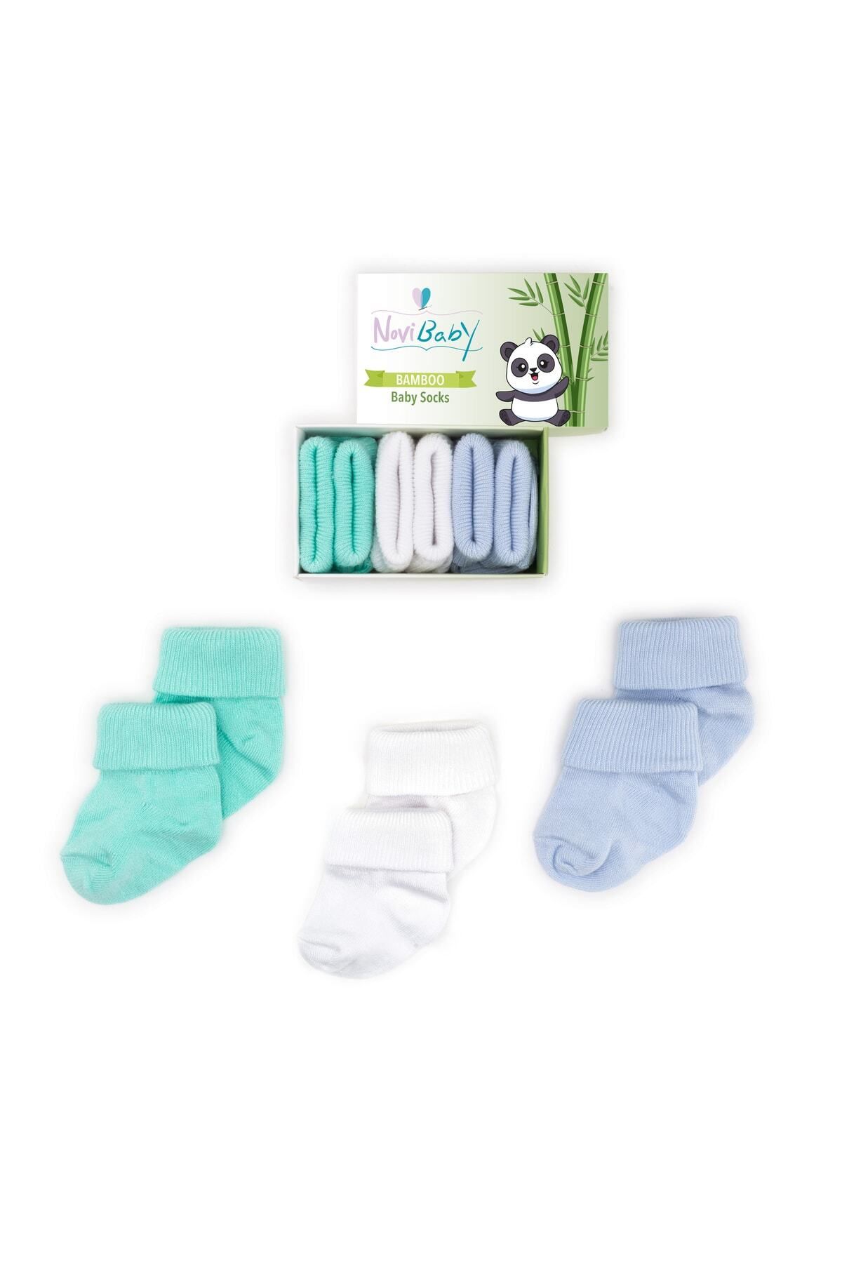 Novibaby 3'lü Bambu Yenidoğan Bebek Çorap I Fresh I Kız Erkek Bebek Çorabı