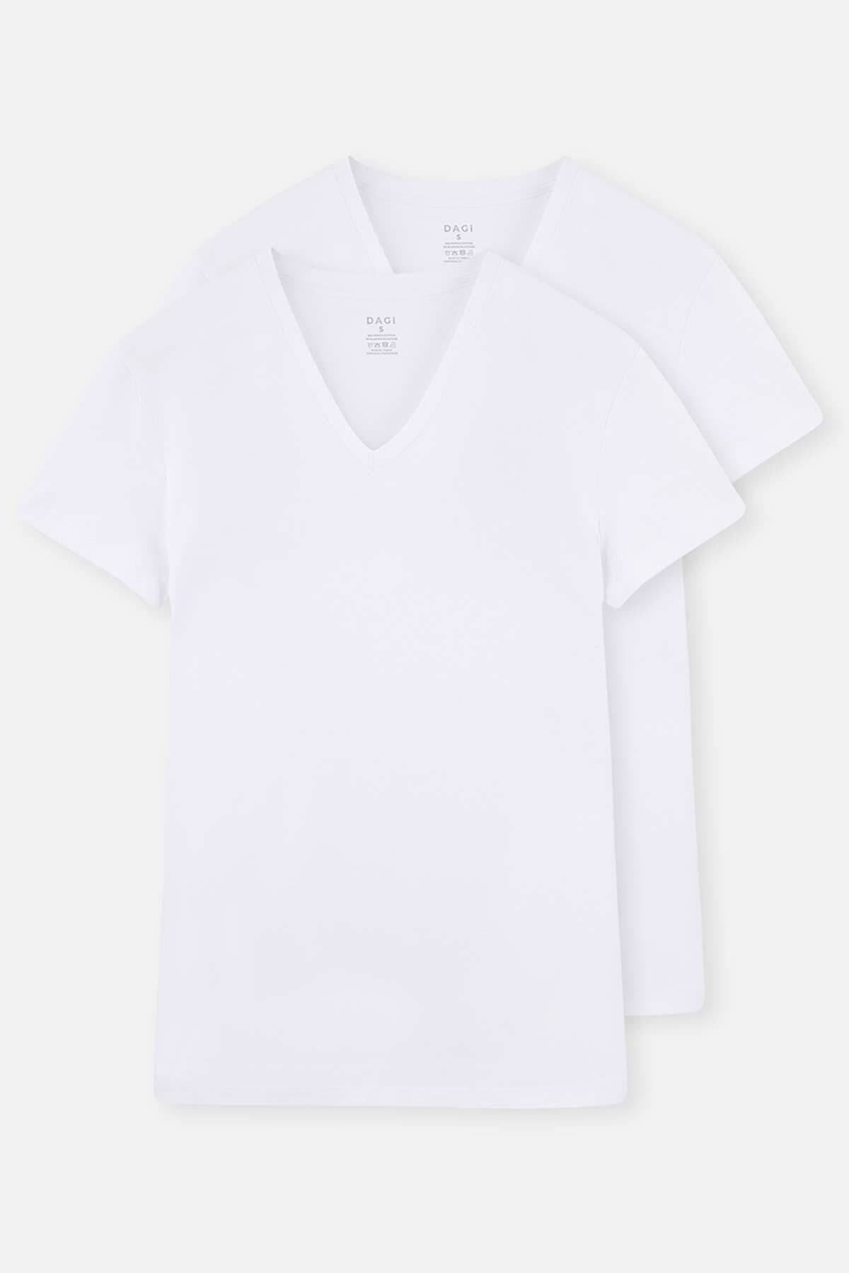 Dagi Beyaz Compact V Yaka 2'li Fanila T-shirt