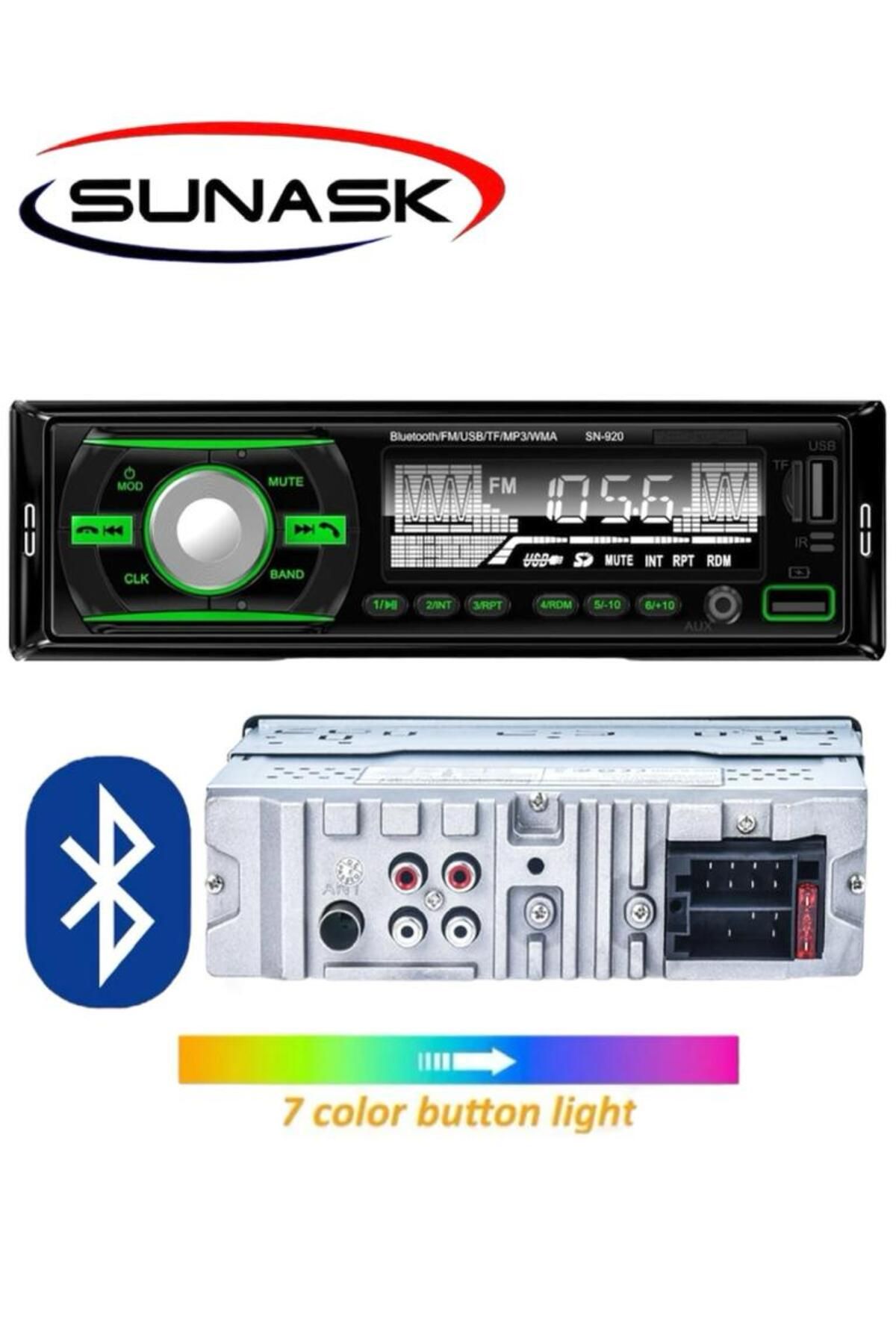 Sunask Çift Usb Girişli Bluetoothlu Radyo Usb Sd Aux Oto Teyp Kumandalı Rgb Tuş Işığı