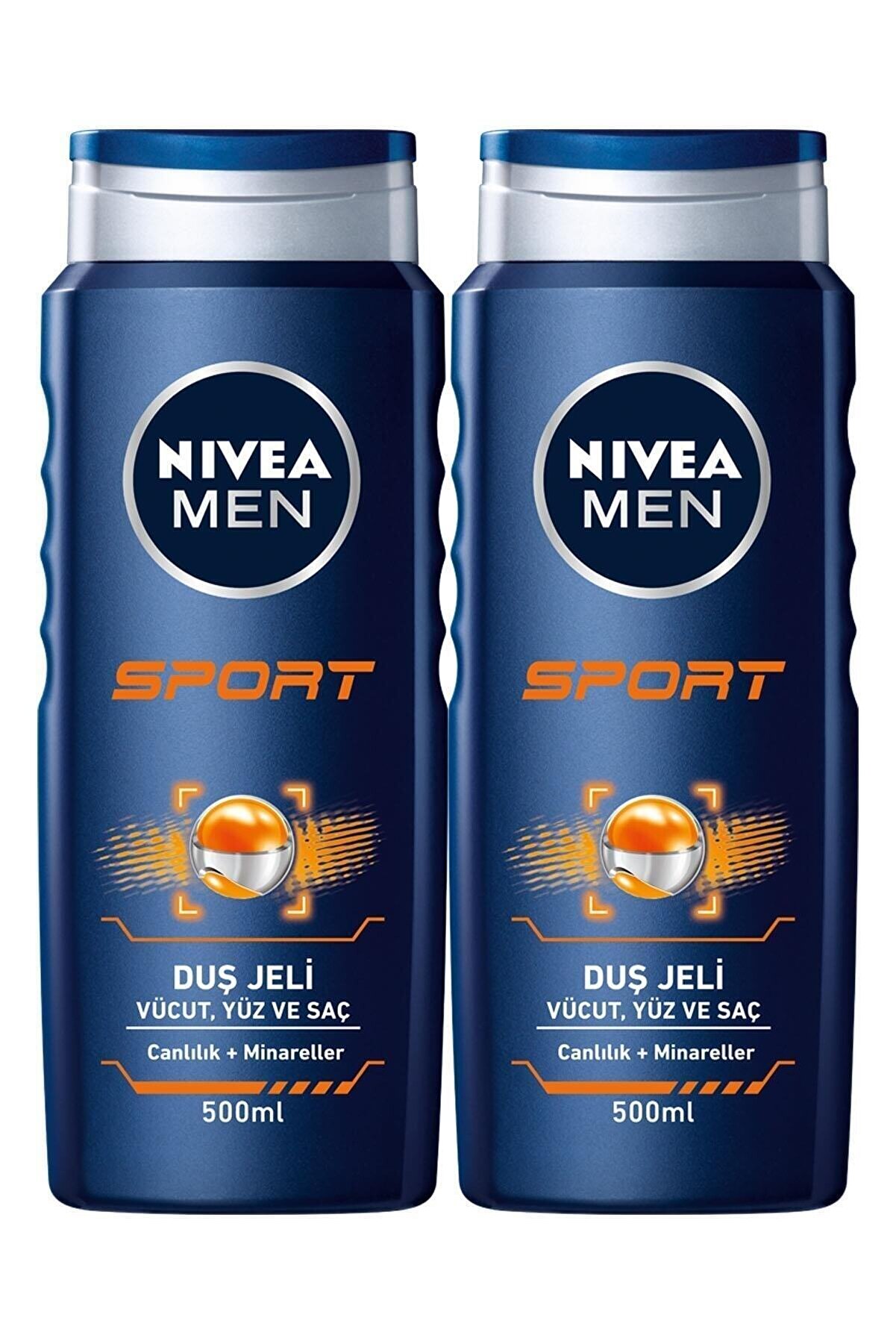 NIVEA MEN Erkek Duş Jeli Sport 500 ml X2,Yüz,Vücut ve Saç için, Gün Boyu Ferah&Etkili Koku