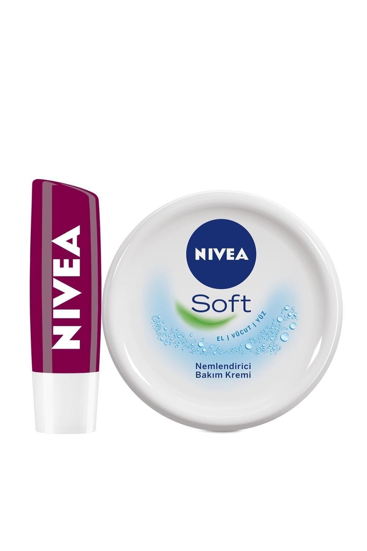 NIVEA Böğürtlen Dudak Bakım Kremi Ve Dudak Parlatıcısı 4,8 g, Soft Krem 300 ml,Yüz Vücut El Nemlendirme