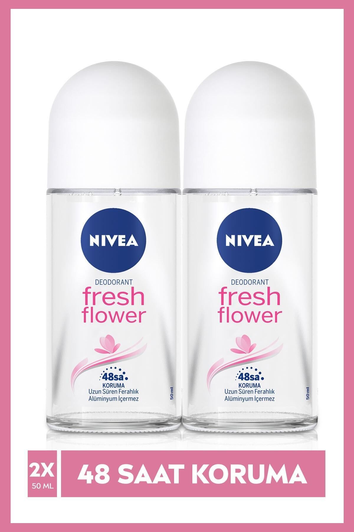 NIVEA Kadın Roll On Deodorant Fresh Flower 50mlx2Adet, 48 Saat Koruma, Taze Çiçek Kokusu
