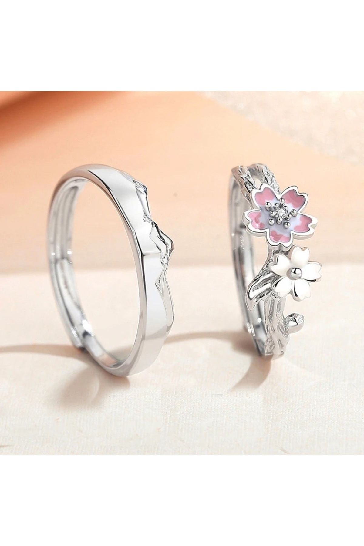 LadyBug Store Kiraz Çiçeğim Temalı Çift Yüzüğü Bakır Sevgili Yüzüğü