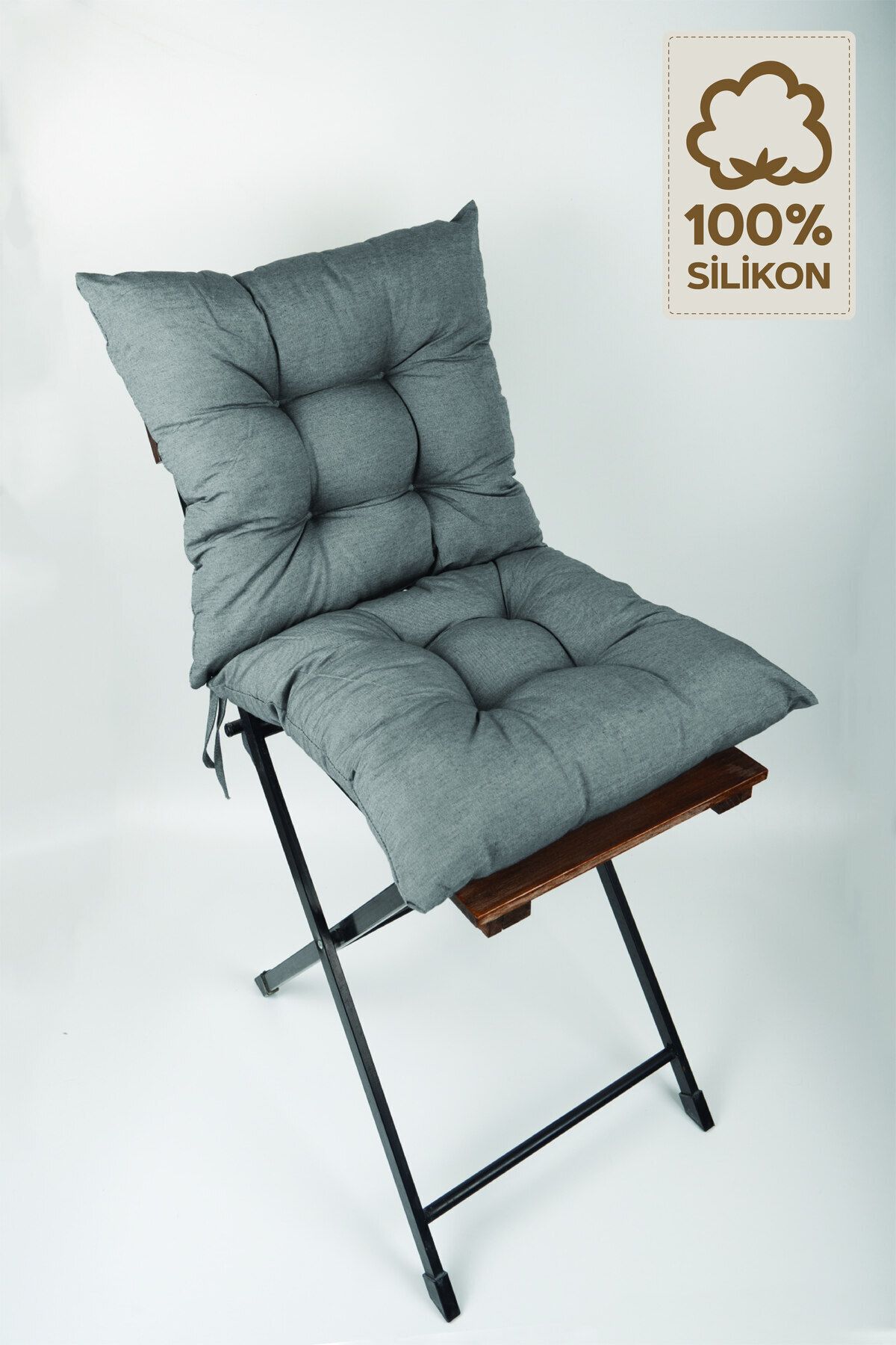 ElginHomeCollection 2'li Dekoratif Pofidik Sandalye Minderi Bağcıklı Gri 40x40