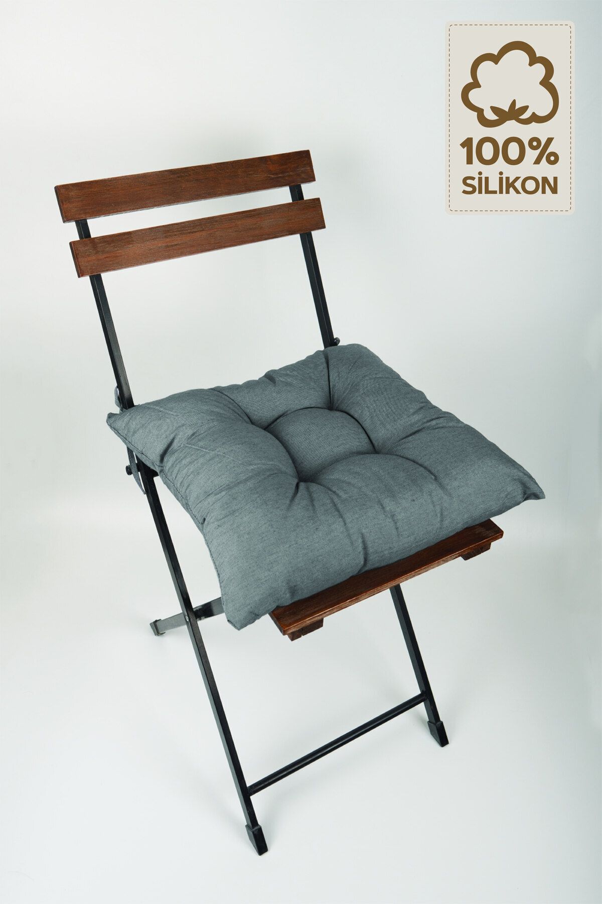 ElginHomeCollection Tekli Dekoratif Pofidik Sandalye Minderi Bağcıklı Gri 40x40