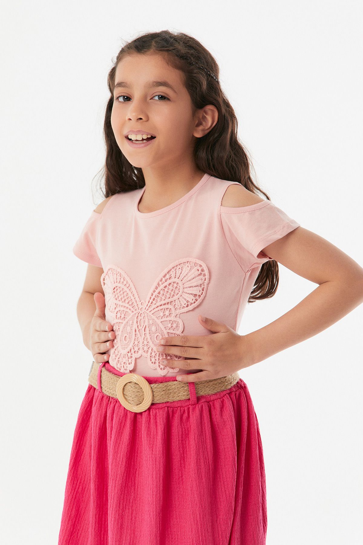 Fullamoda Kelebek Işlemeli Kız Çocuk Tişört