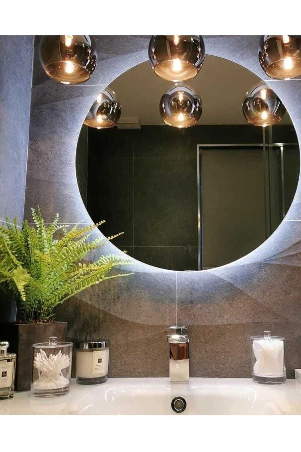 Toprak dekor 60 Cm Beyaz Led'li Ayna Banyo Aynası Tuvalet Aynası-trafolu