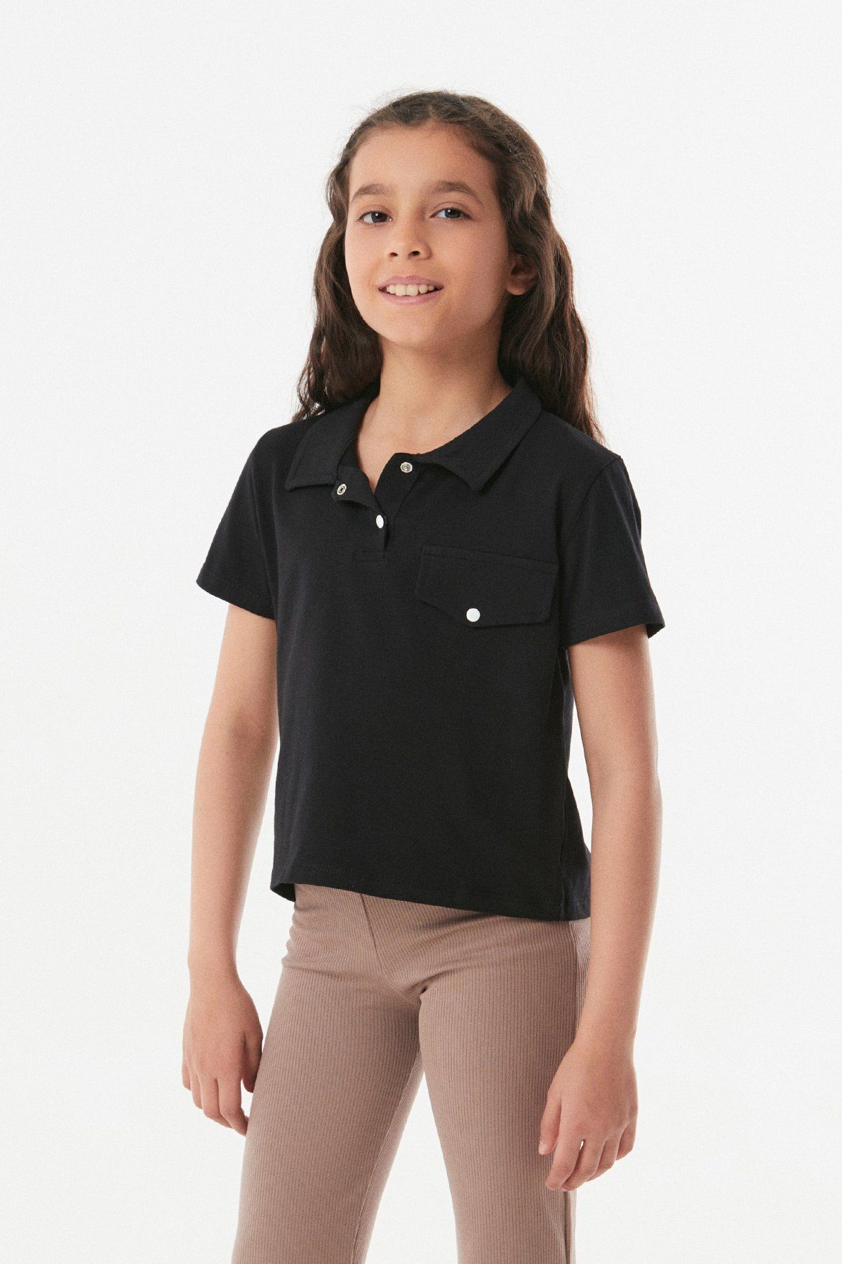 Fullamoda Cep Detaylı Polo Yaka Kız Çocuk Tişört