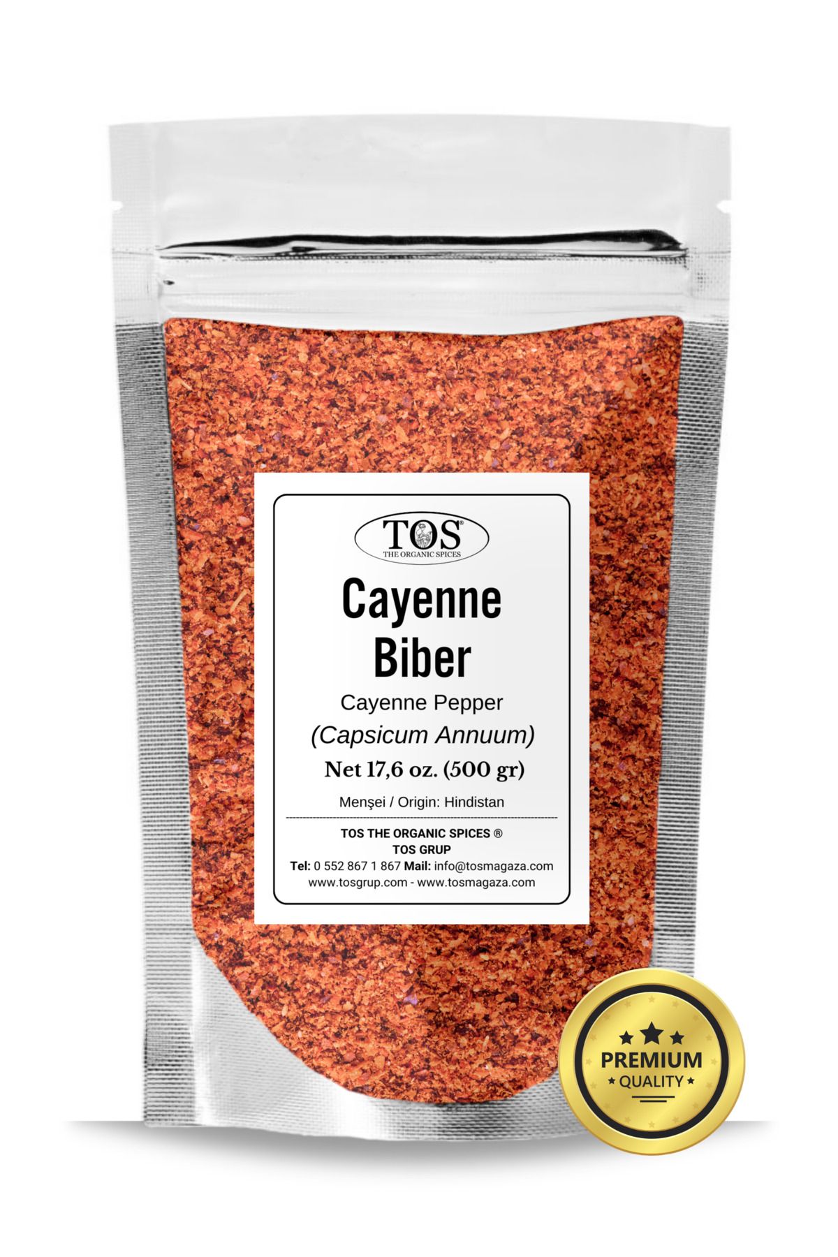 TOS The Organic Spices Cayenne Biber 500 gr (1. KALİTE) Capsicum Annuum