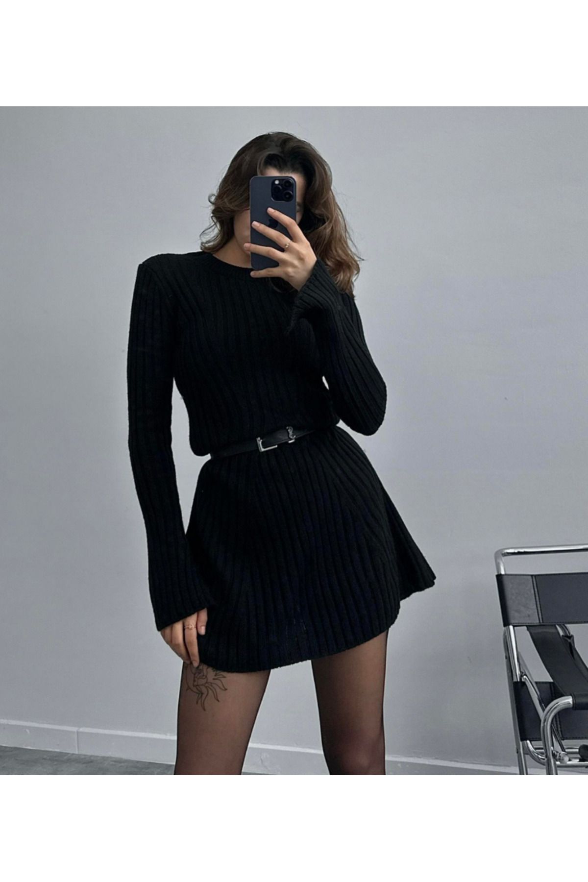 Leo Ferre Trend Triko İşlemeli Mini Elbise