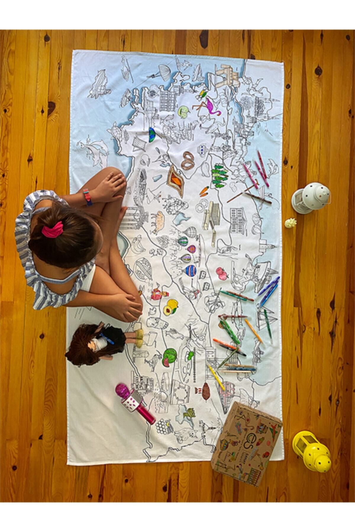 ES Sanat Tasarım Türkiye Haritası Boyama Örtüsü -boya, Yıka, Tekrar Boya- 70x120cm (12'Lİ KEÇELİ KALEM DAHİL)