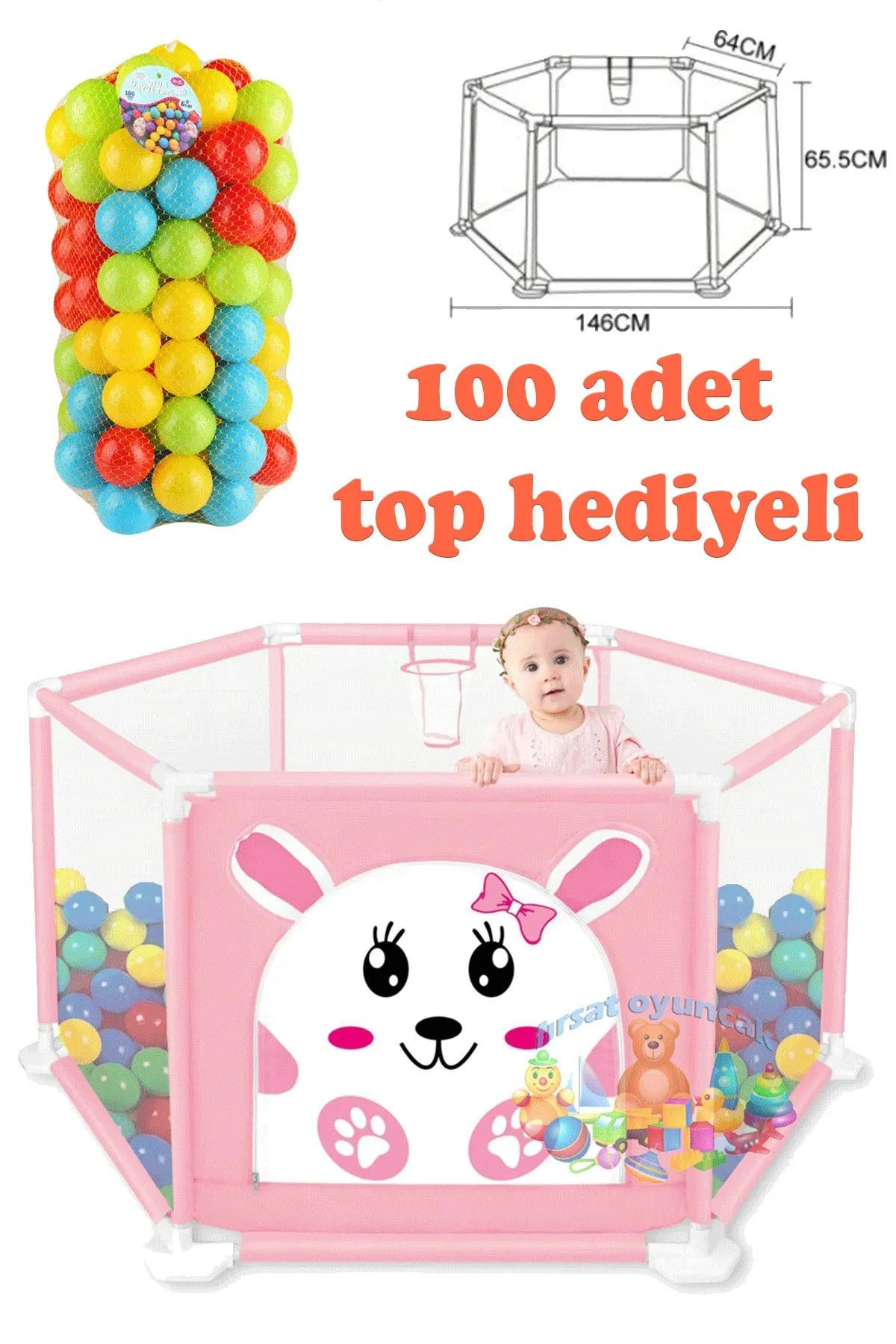 Taha Oyuncak Bebek Oyun Havuzu Pembe ve Mavi (100 adet top hediyeli)