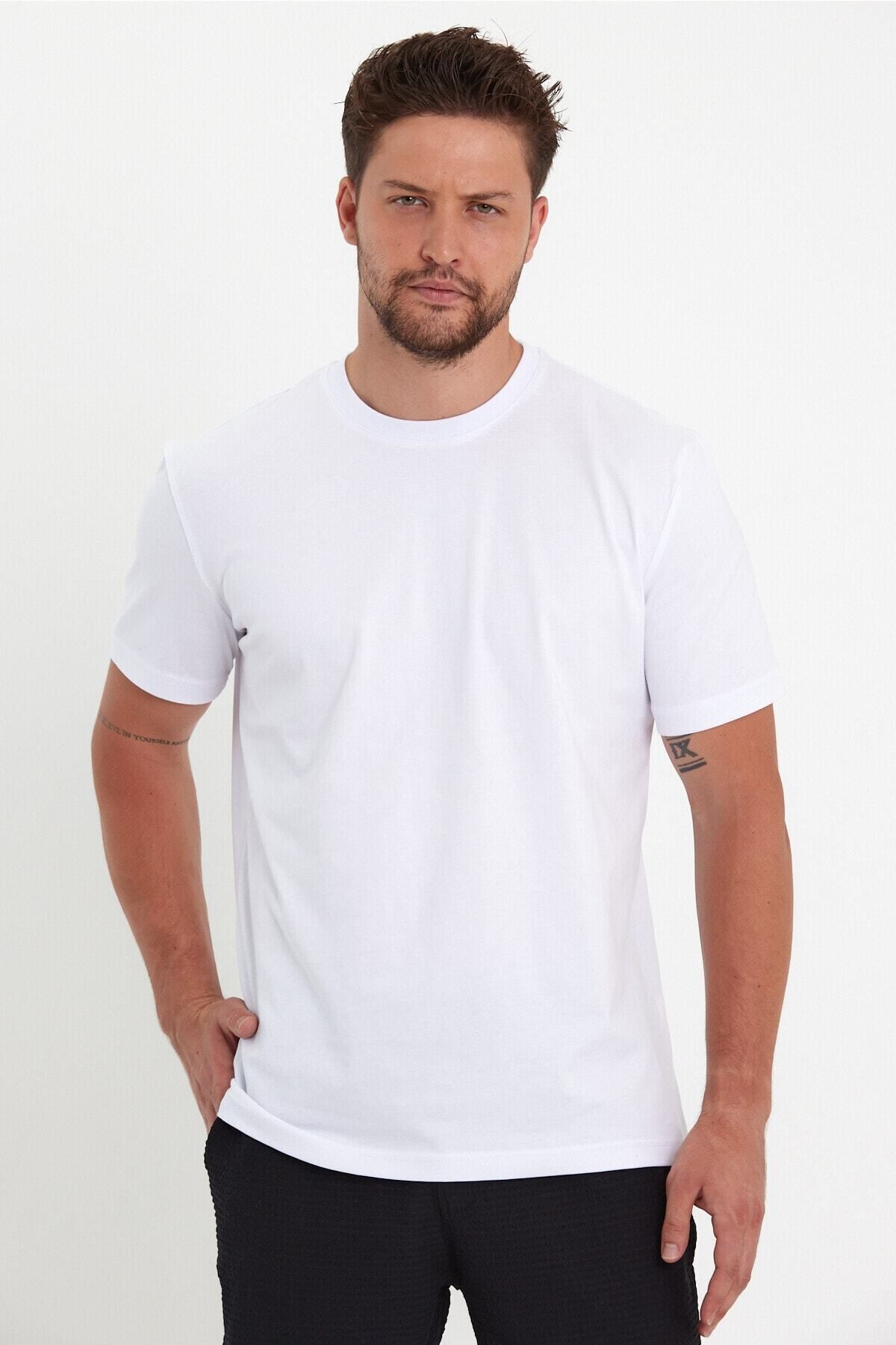 THE RULE Erkek Beyaz %100 Pamuk Slim Fit Dar Kesim Bisiklet Yaka Nefes Alan T-Shirt